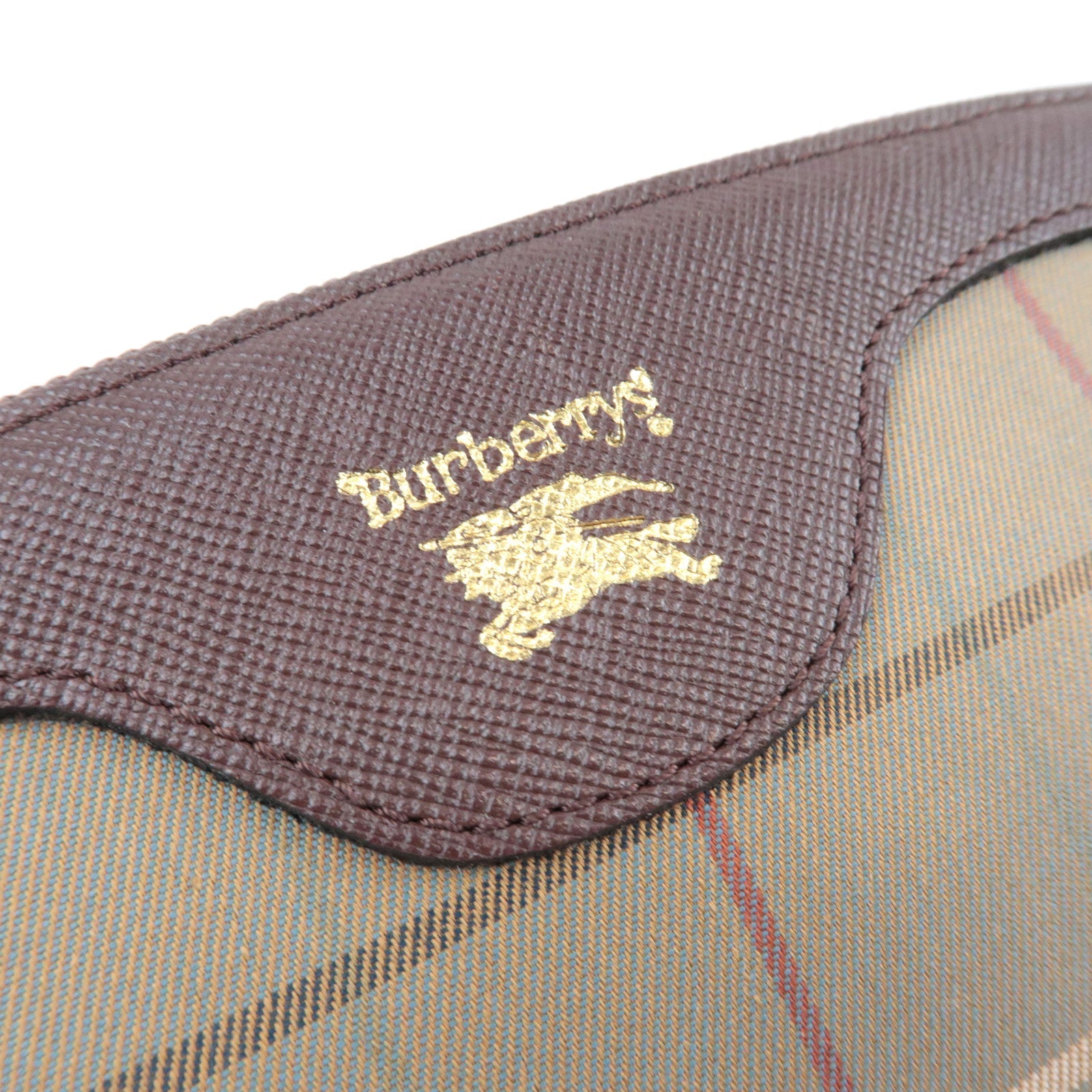 BURBERRY Burberry's Plaid Pouch Canvas Leather Khaki Brown *Box