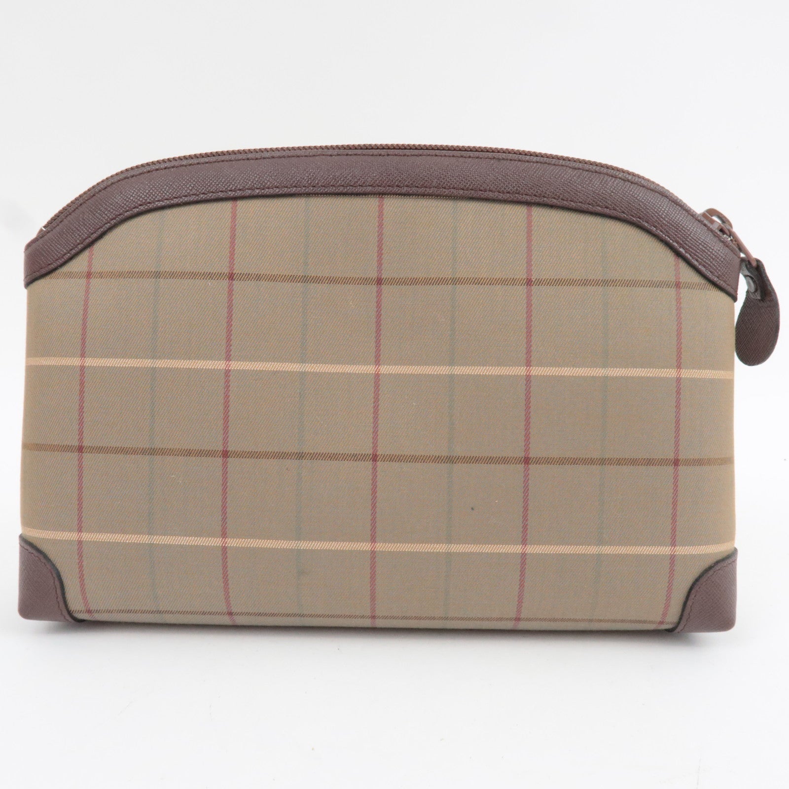 BURBERRY Burberry's Plaid Pouch Canvas Leather Khaki Brown *Box