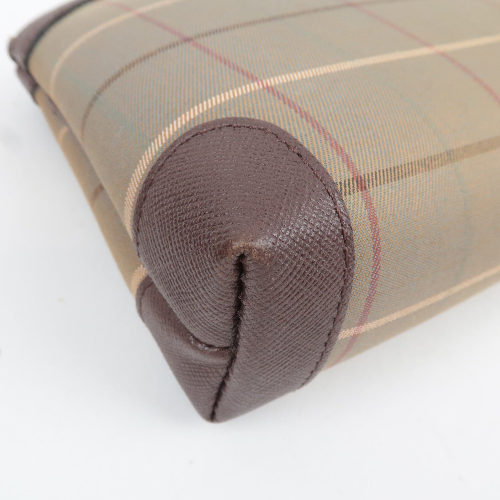 BURBERRY Burberry's Plaid Pouch Canvas Leather Khaki Brown *Box