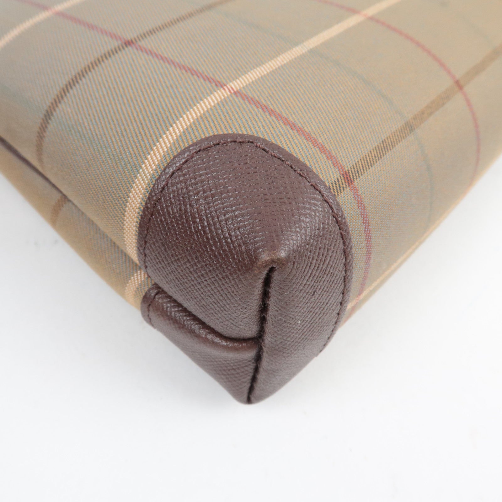 BURBERRY Burberry's Plaid Pouch Canvas Leather Khaki Brown *Box