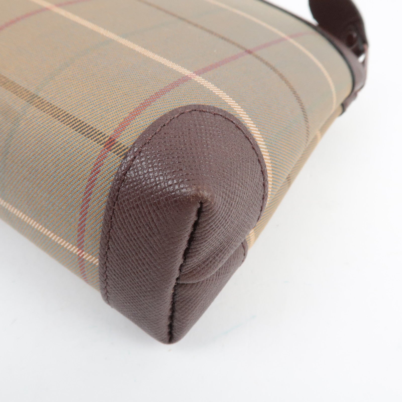 BURBERRY Burberry's Plaid Pouch Canvas Leather Khaki Brown *Box
