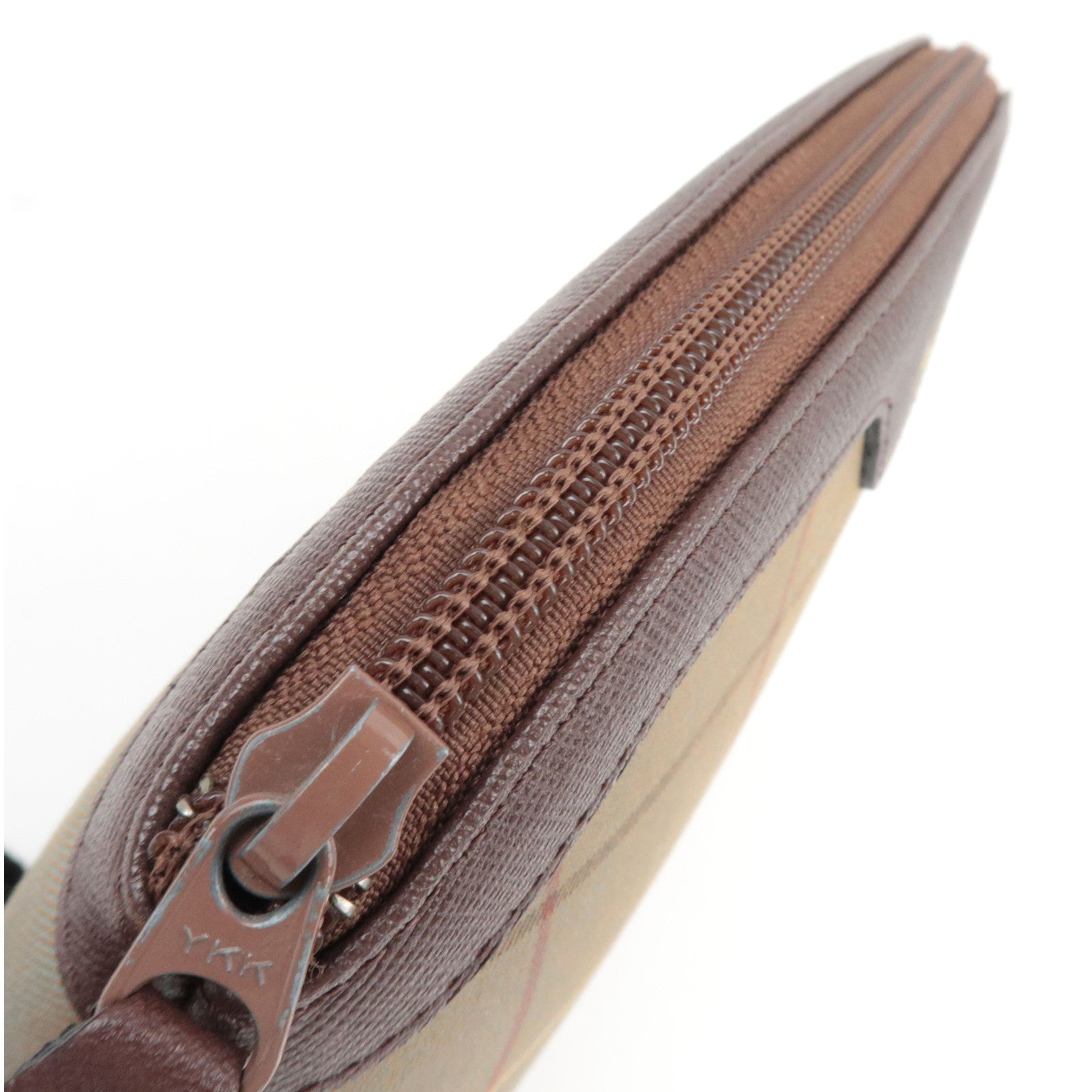 BURBERRY Burberry's Plaid Pouch Canvas Leather Khaki Brown *Box