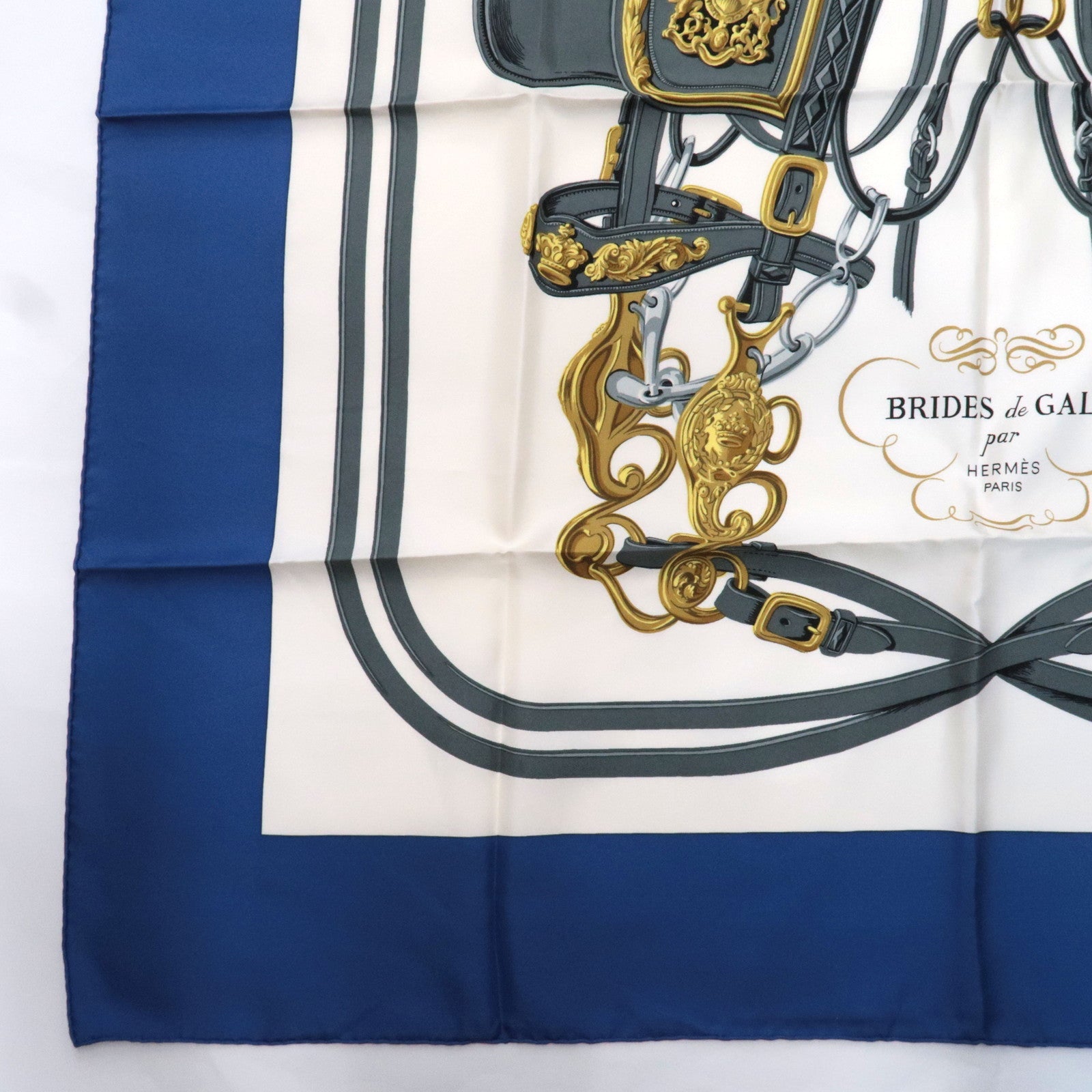 HERMES Carre 90 Scarf BRIDES de GALA 100% Silk Blue White