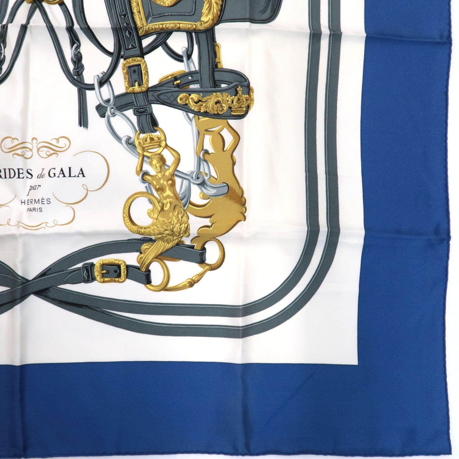 HERMES Carre 90 Scarf BRIDES de GALA 100% Silk Blue White