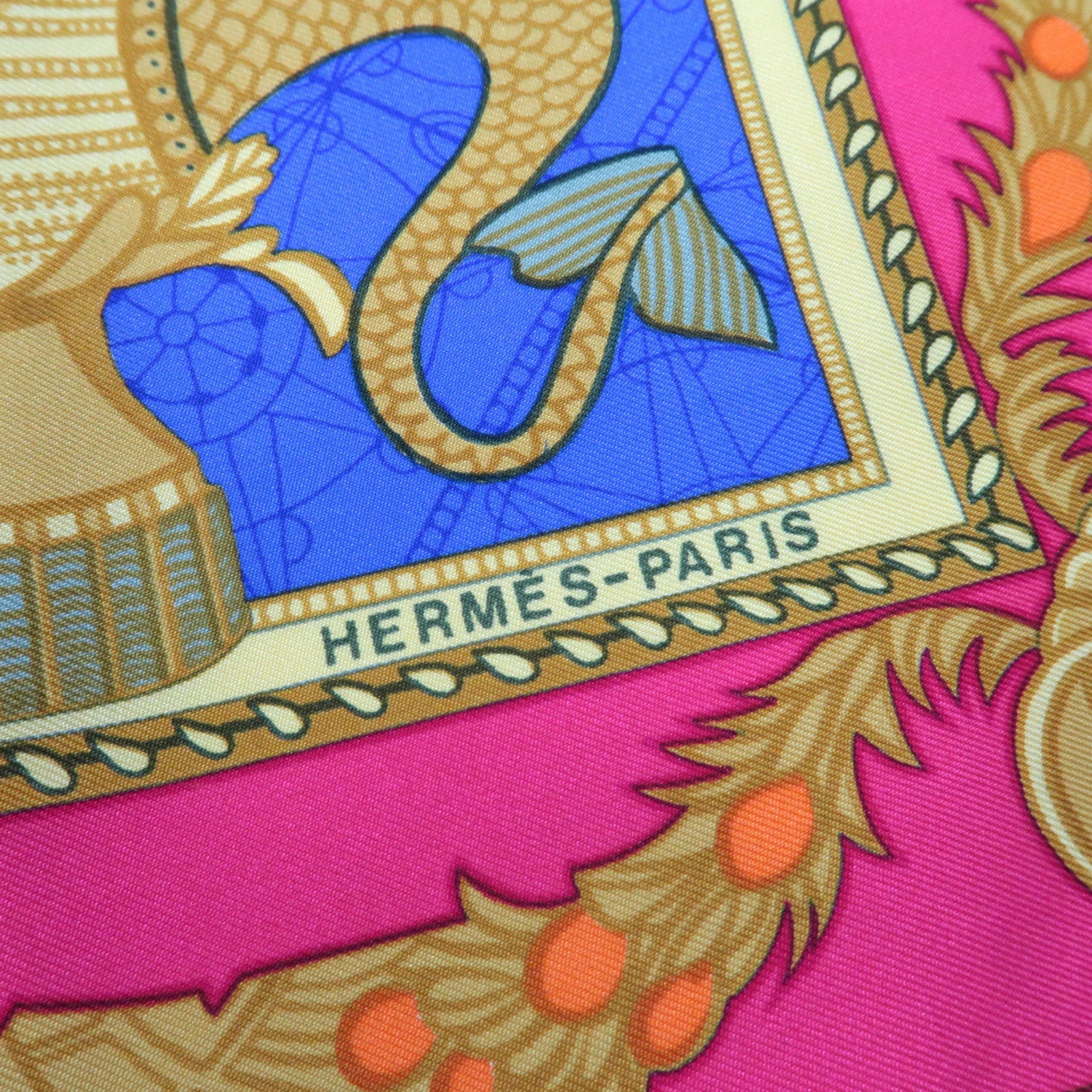 HERMES Carre 90 Scarf Les Bissone De Venise 100% Silk Red Navy
