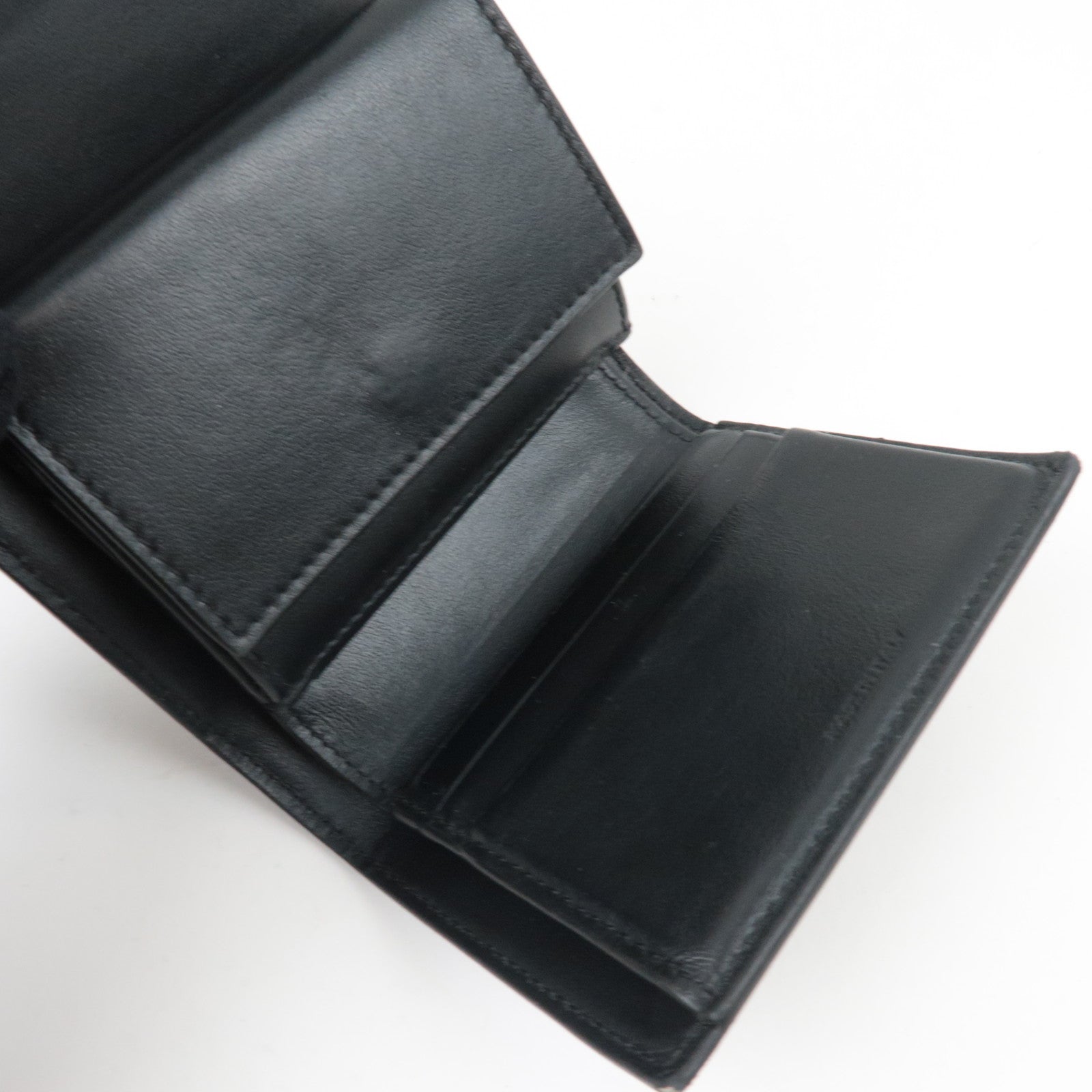 CELINE Triomphe Tri-Fold Wallet Leather Black Gold HDW *Box