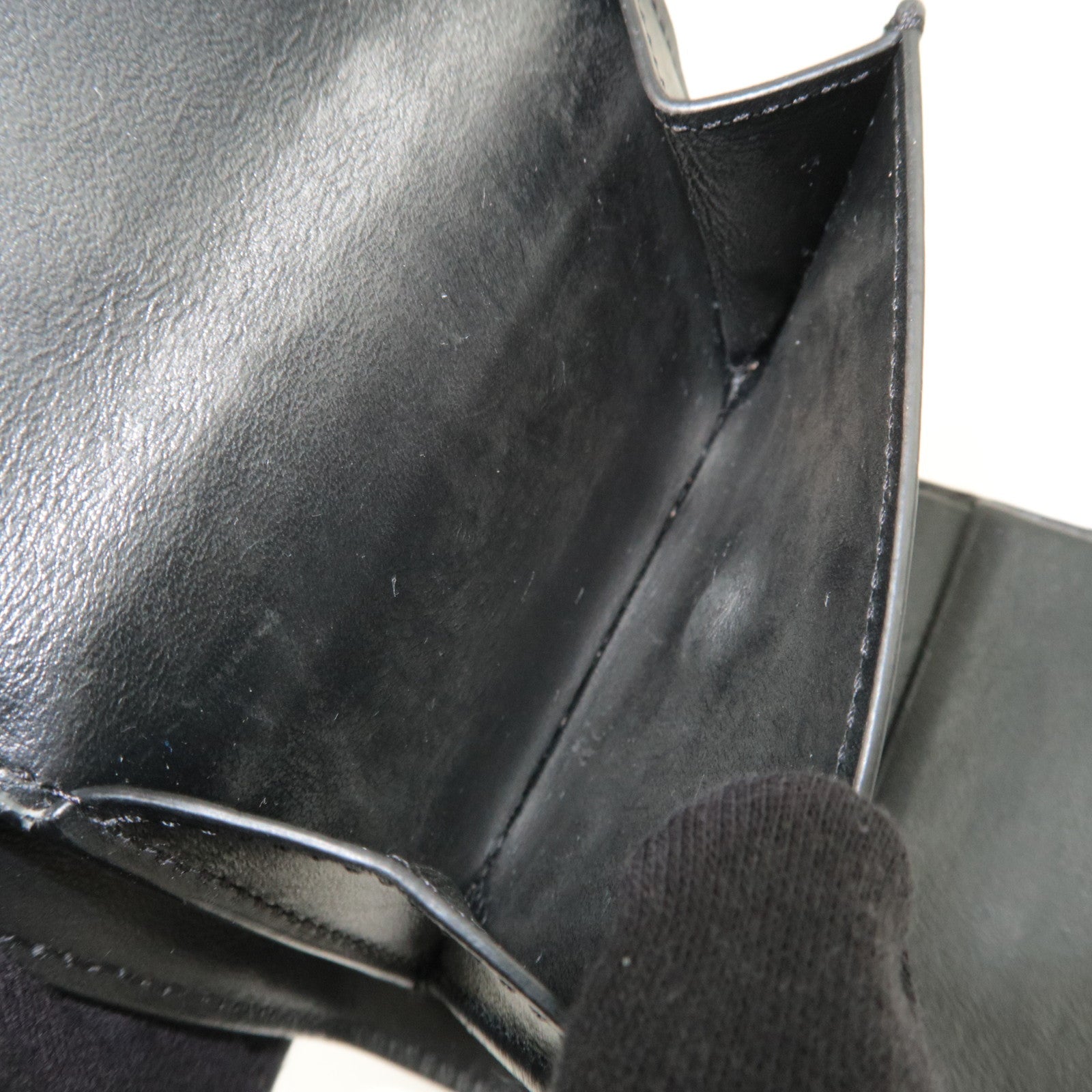 CELINE Triomphe Tri-Fold Wallet Leather Black Gold HDW *Box