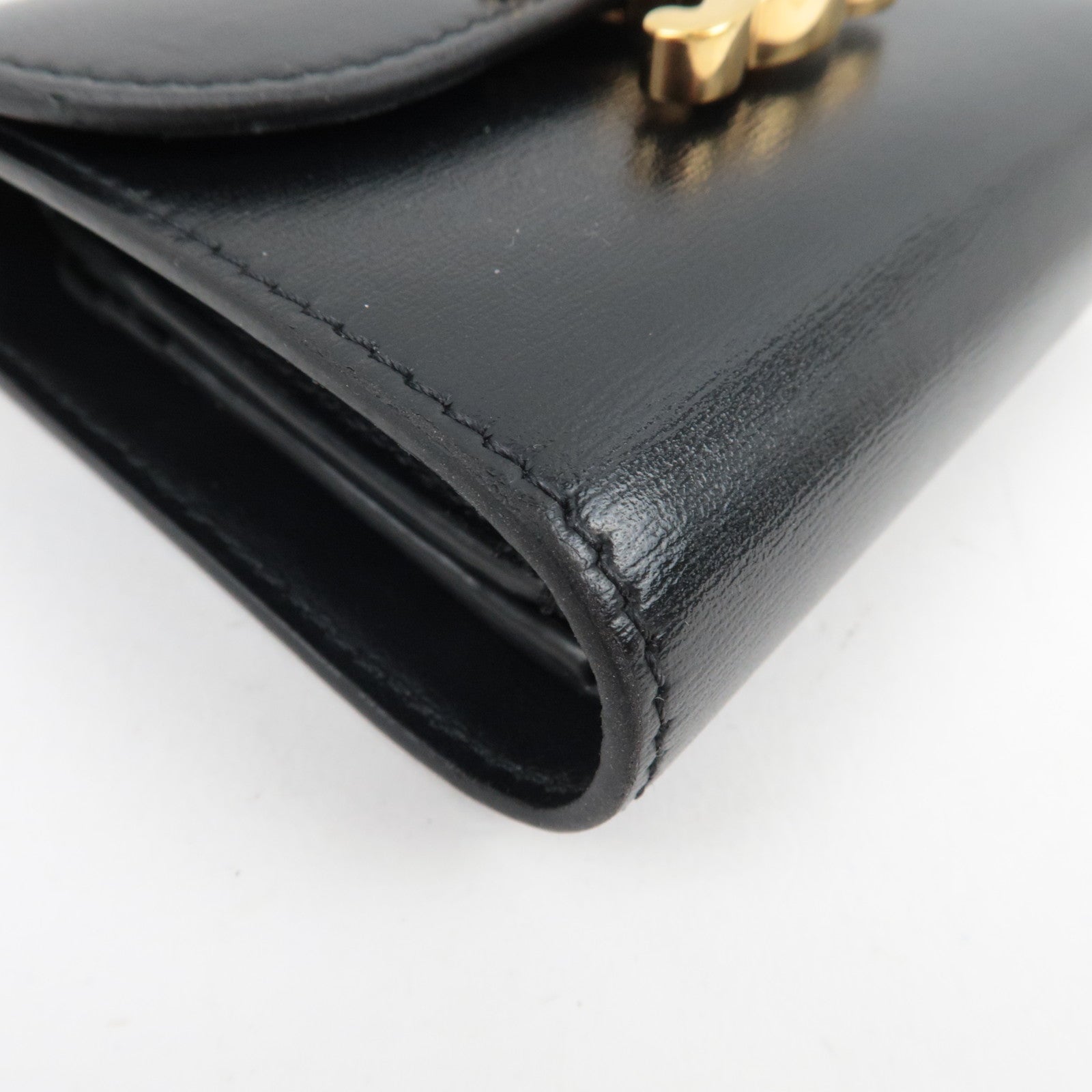 CELINE Triomphe Tri-Fold Wallet Leather Black Gold HDW *Box