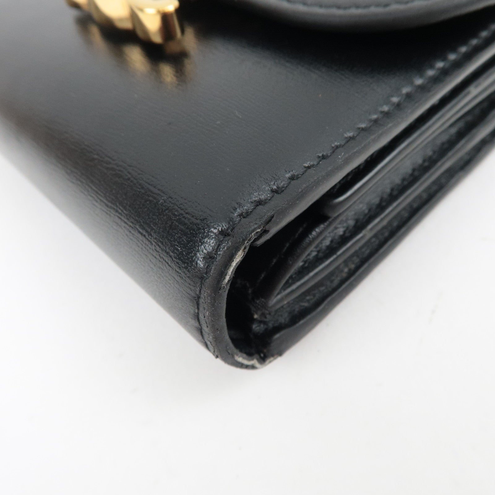 CELINE Triomphe Tri-Fold Wallet Leather Black Gold HDW *Box