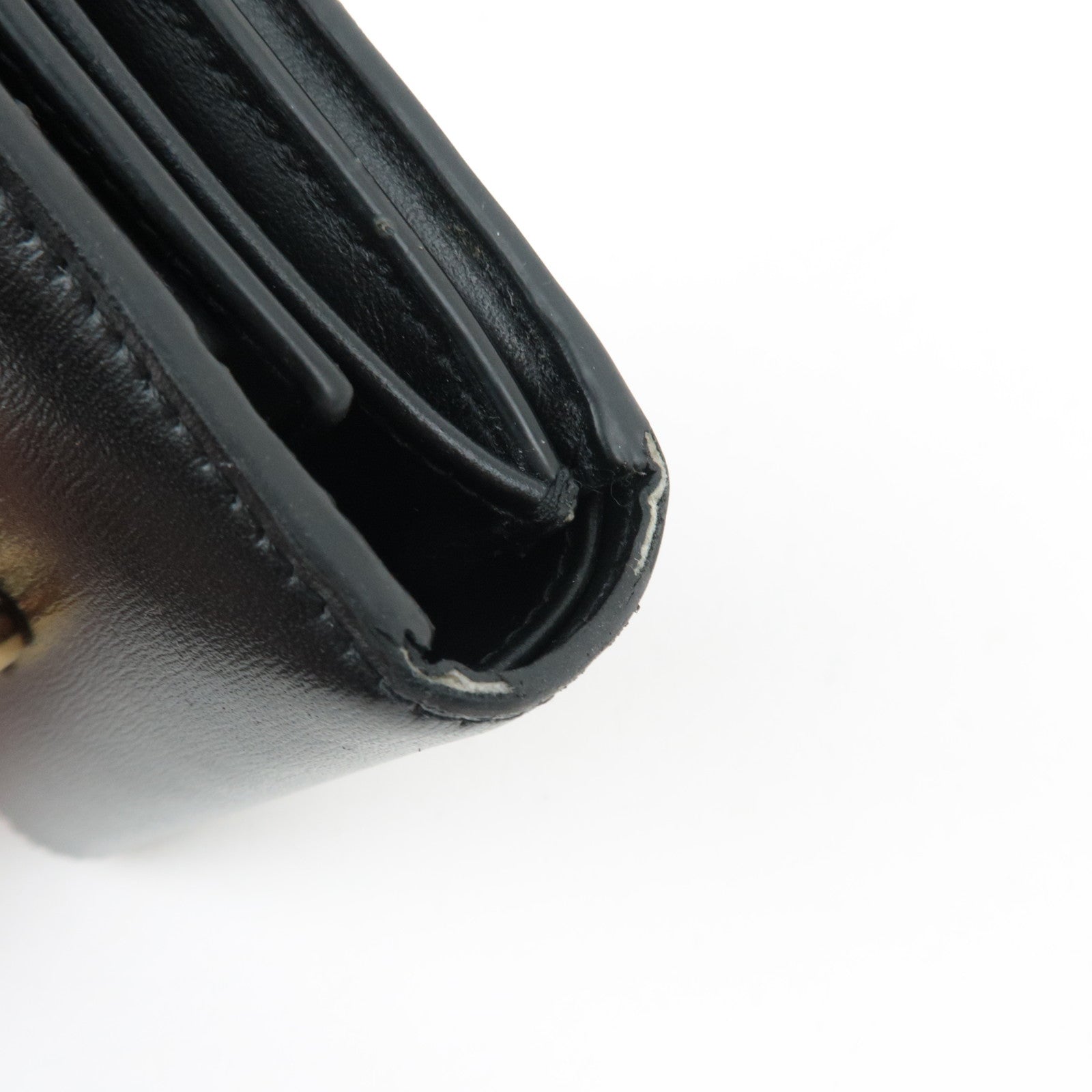 CELINE Triomphe Tri-Fold Wallet Leather Black Gold HDW *Box