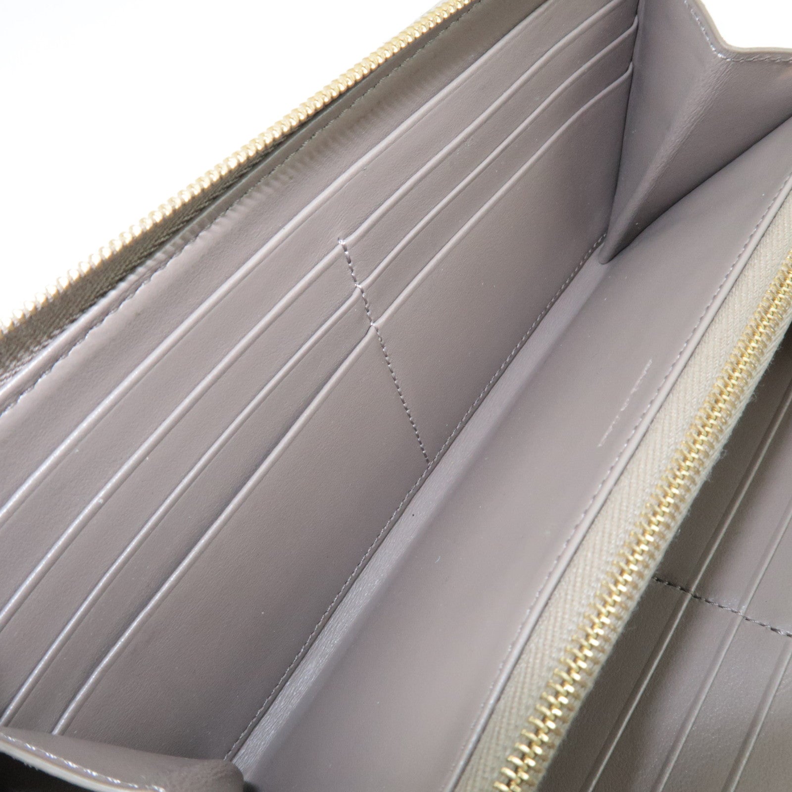 CELINE Round Zipper Long Wallet Leather Greige *Box, Dust bag