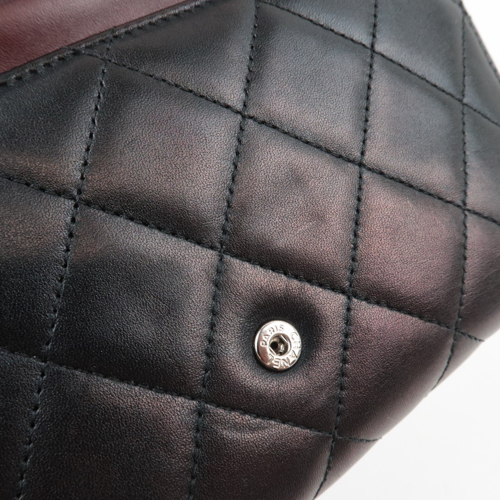 CHANEL Matelasse Tri-Fold Long Wallet Lambskin Black Silver HDW 14212311 *G card