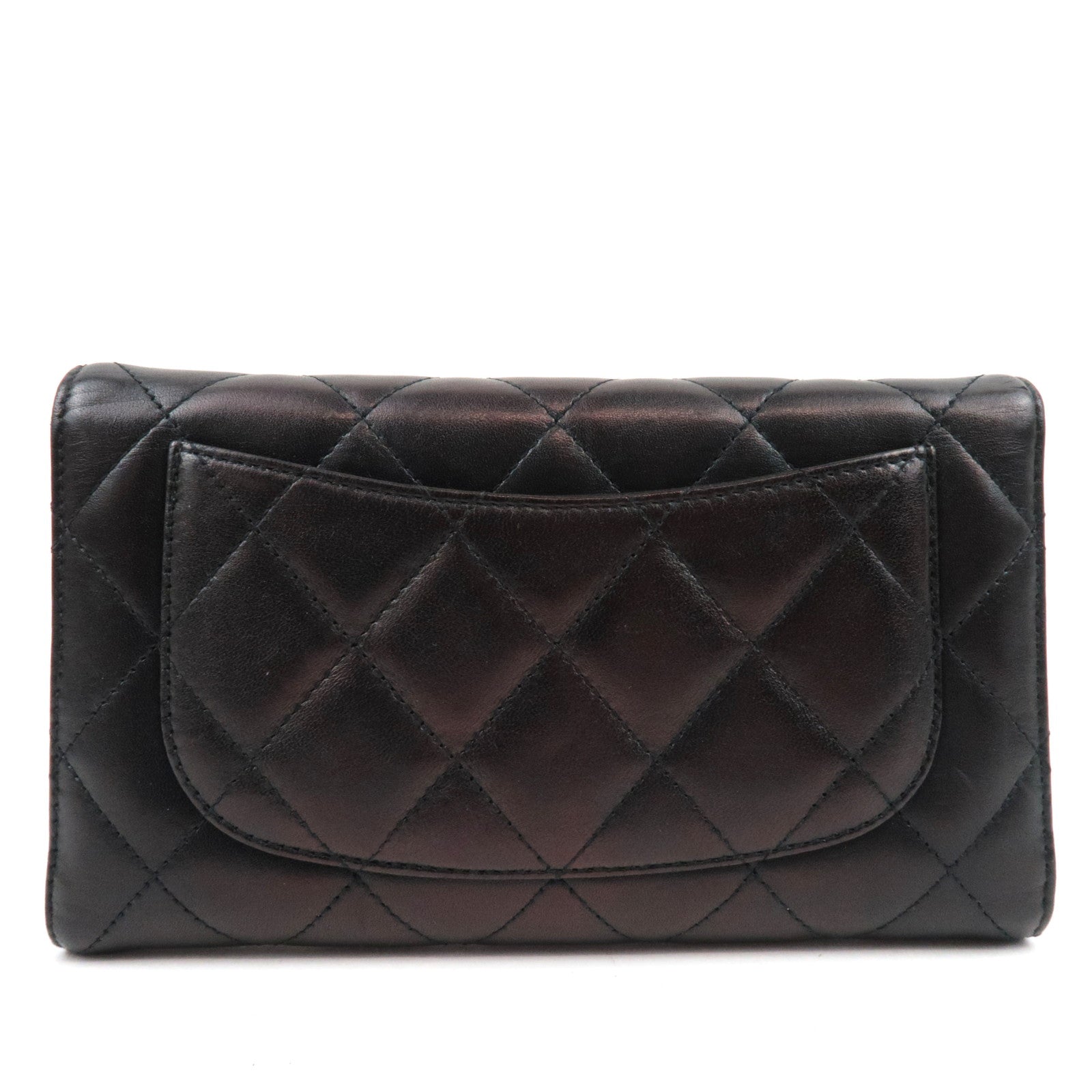CHANEL Matelasse Tri-Fold Long Wallet Lambskin Black Silver HDW 14212311 *G card