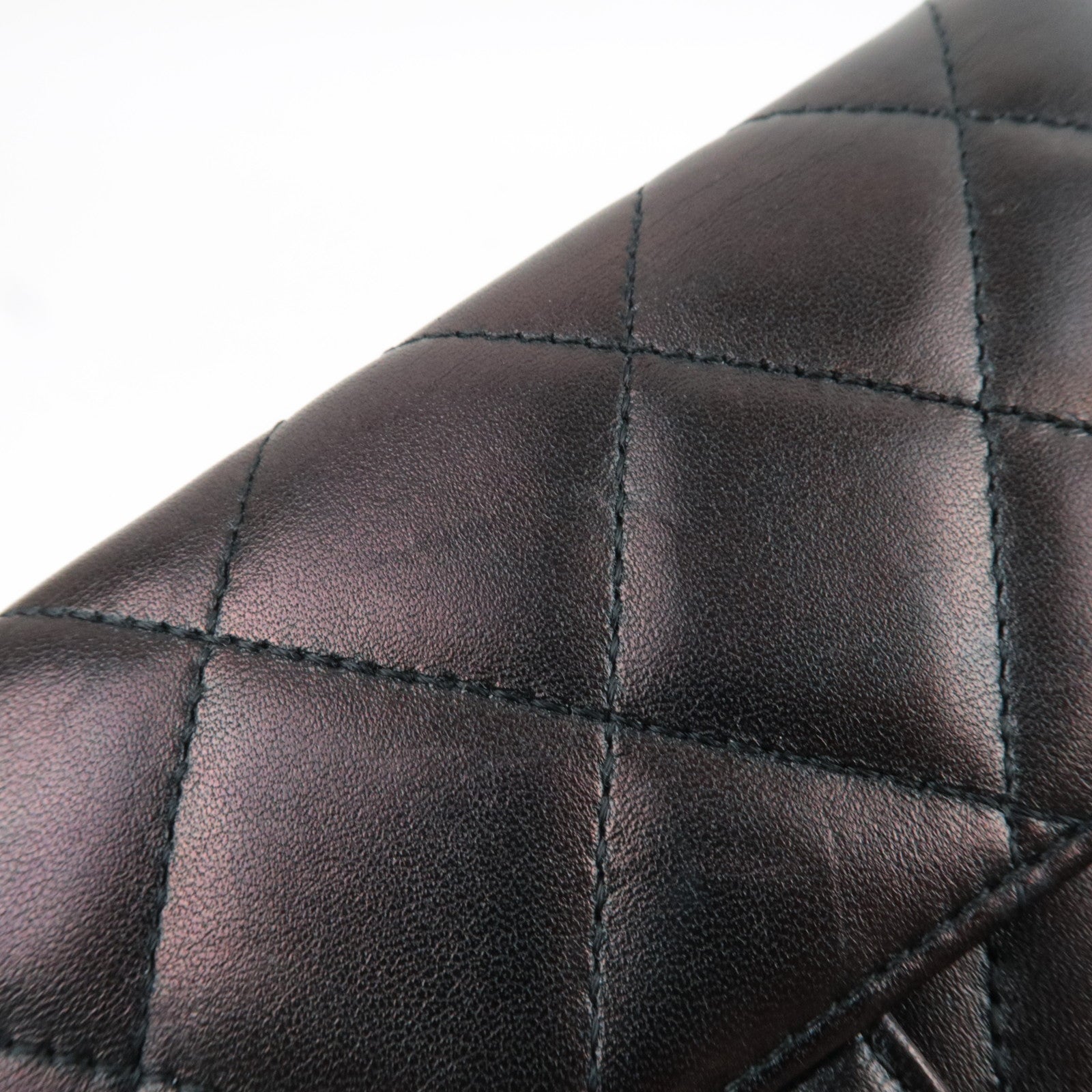 CHANEL Matelasse Tri-Fold Long Wallet Lambskin Black Silver HDW 14212311 *G card