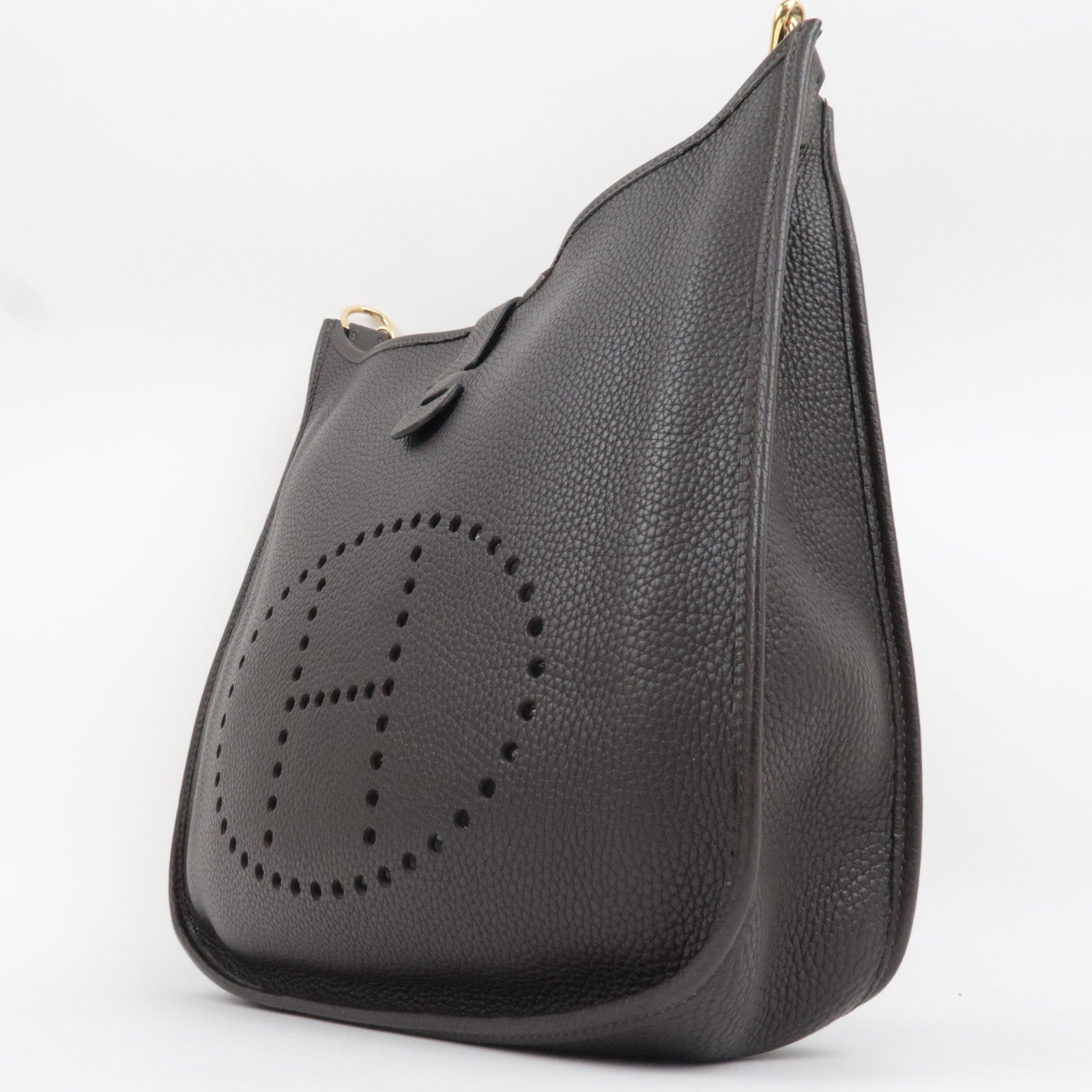 HERMES Evelyne 1GM Shoulder Bag □H Stamp (2004) Taurillon Clemence Brown Gold HDW