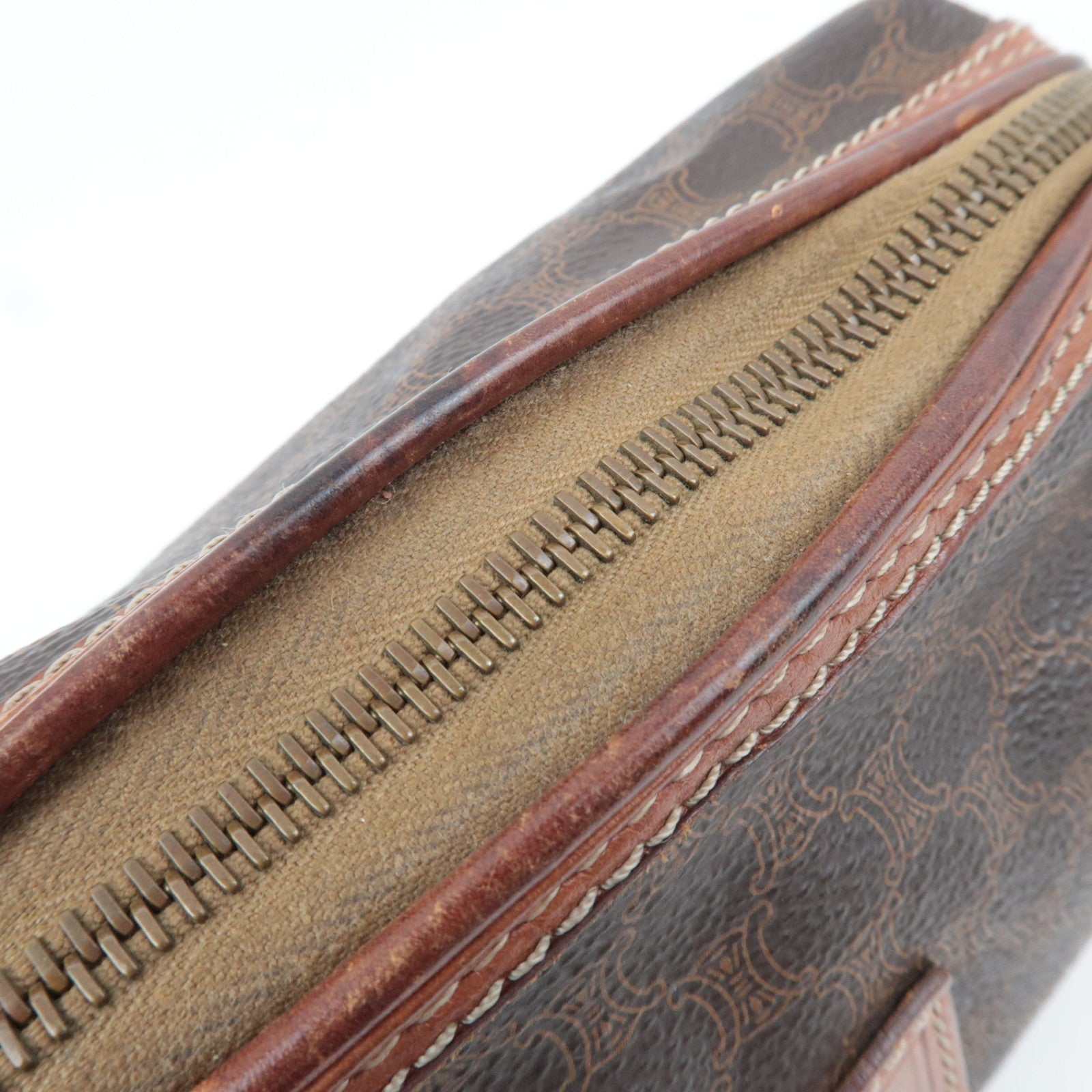 CELINE Macadam Cosmetic Pouch PVC Leather Brown