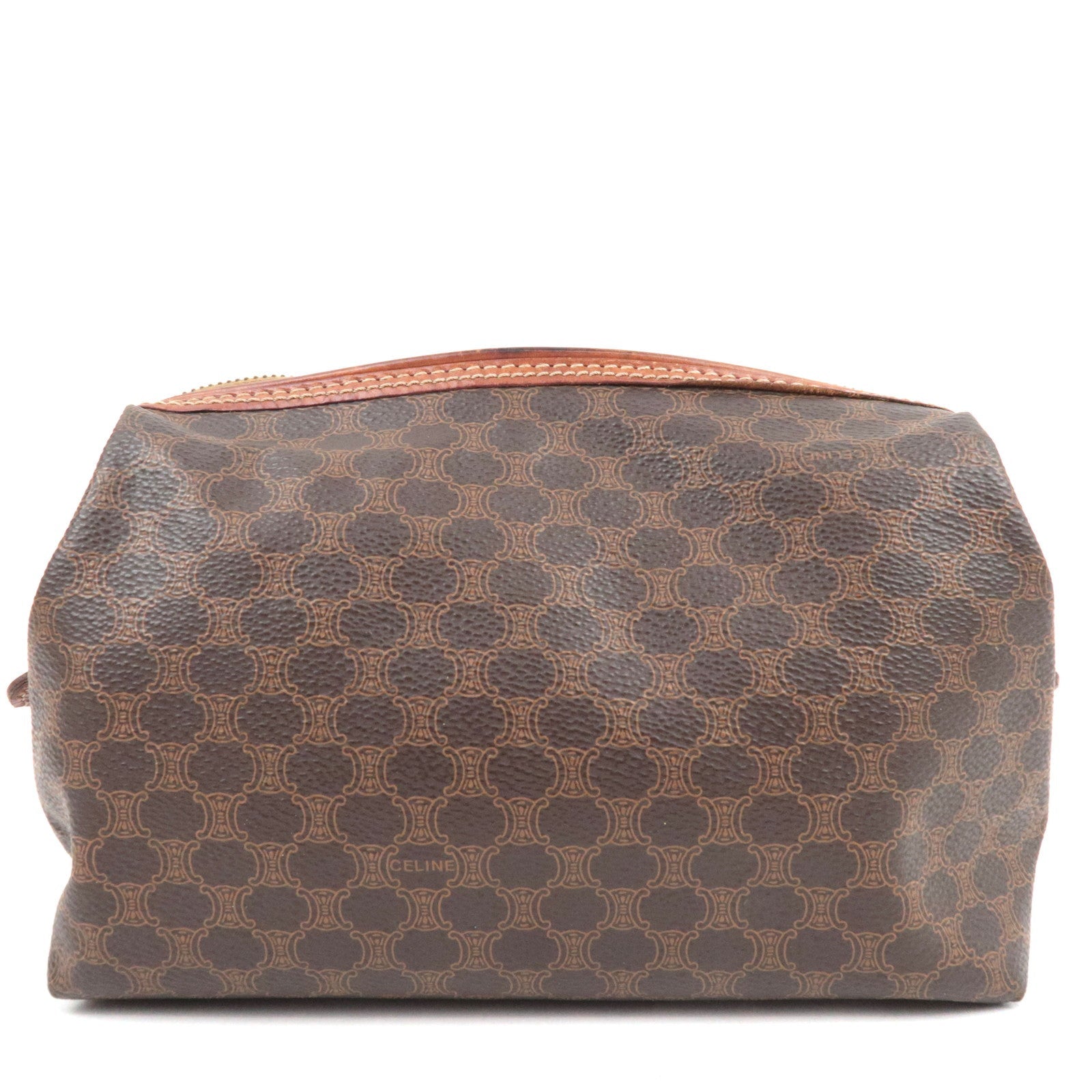 CELINE Macadam Cosmetic Pouch PVC Leather Brown