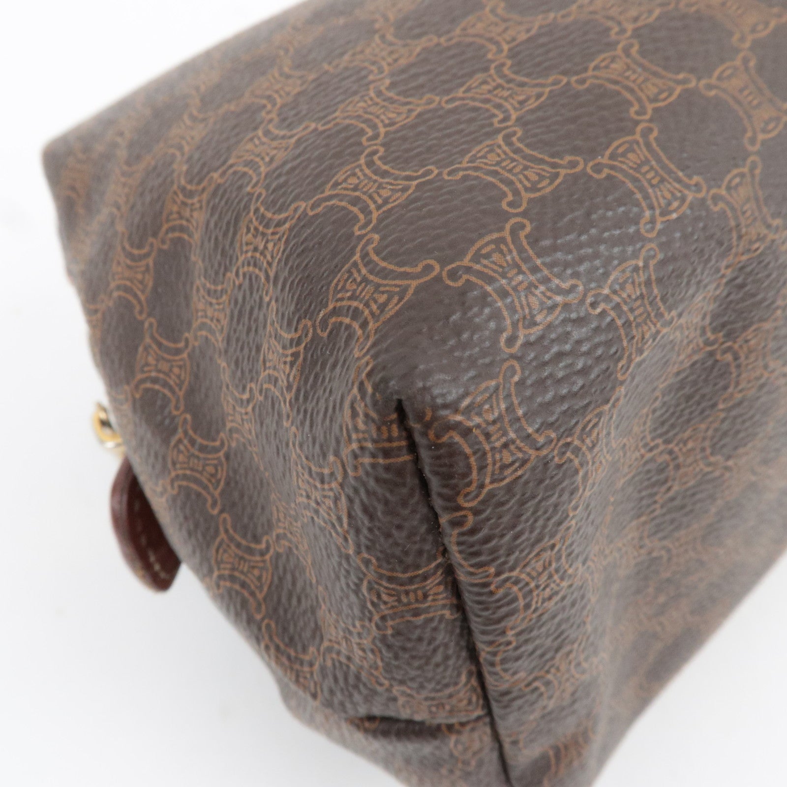 CELINE Macadam Cosmetic Pouch PVC Leather Brown