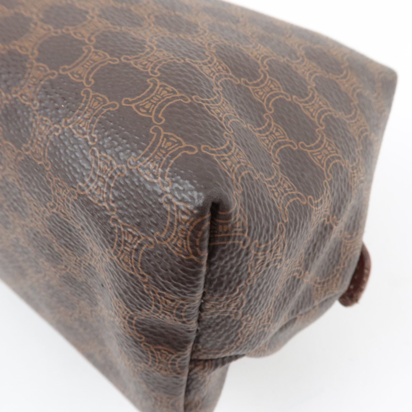CELINE Macadam Cosmetic Pouch PVC Leather Brown