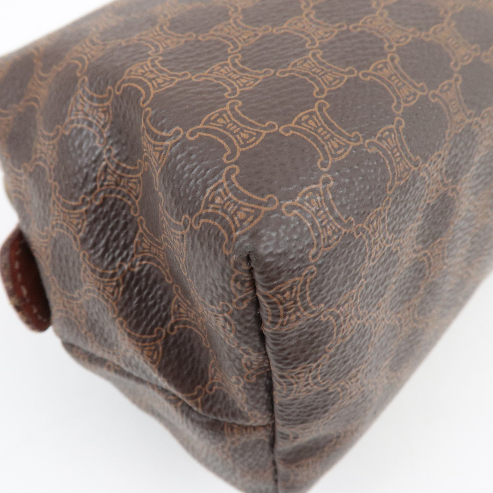CELINE Macadam Cosmetic Pouch PVC Leather Brown