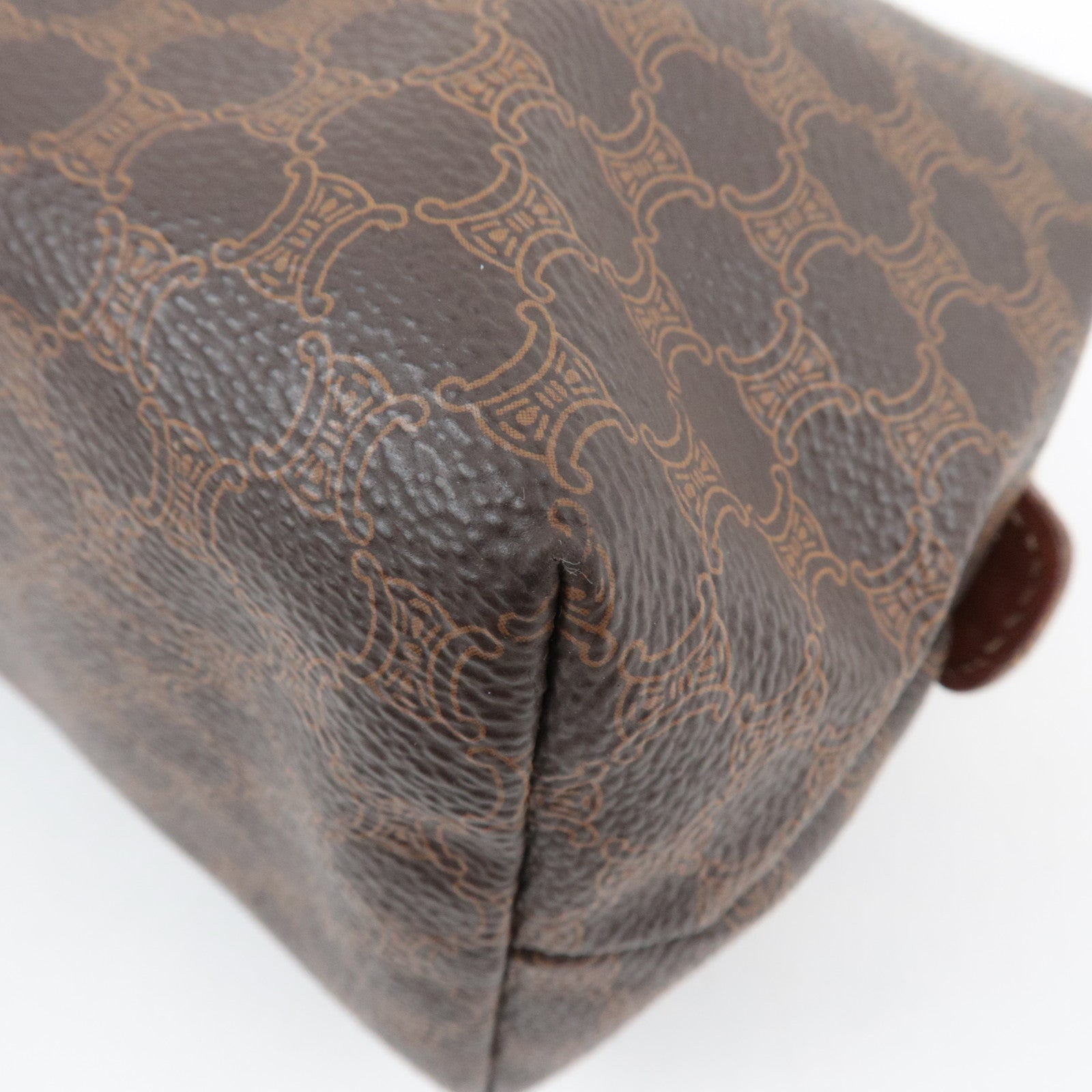 CELINE Macadam Cosmetic Pouch PVC Leather Brown