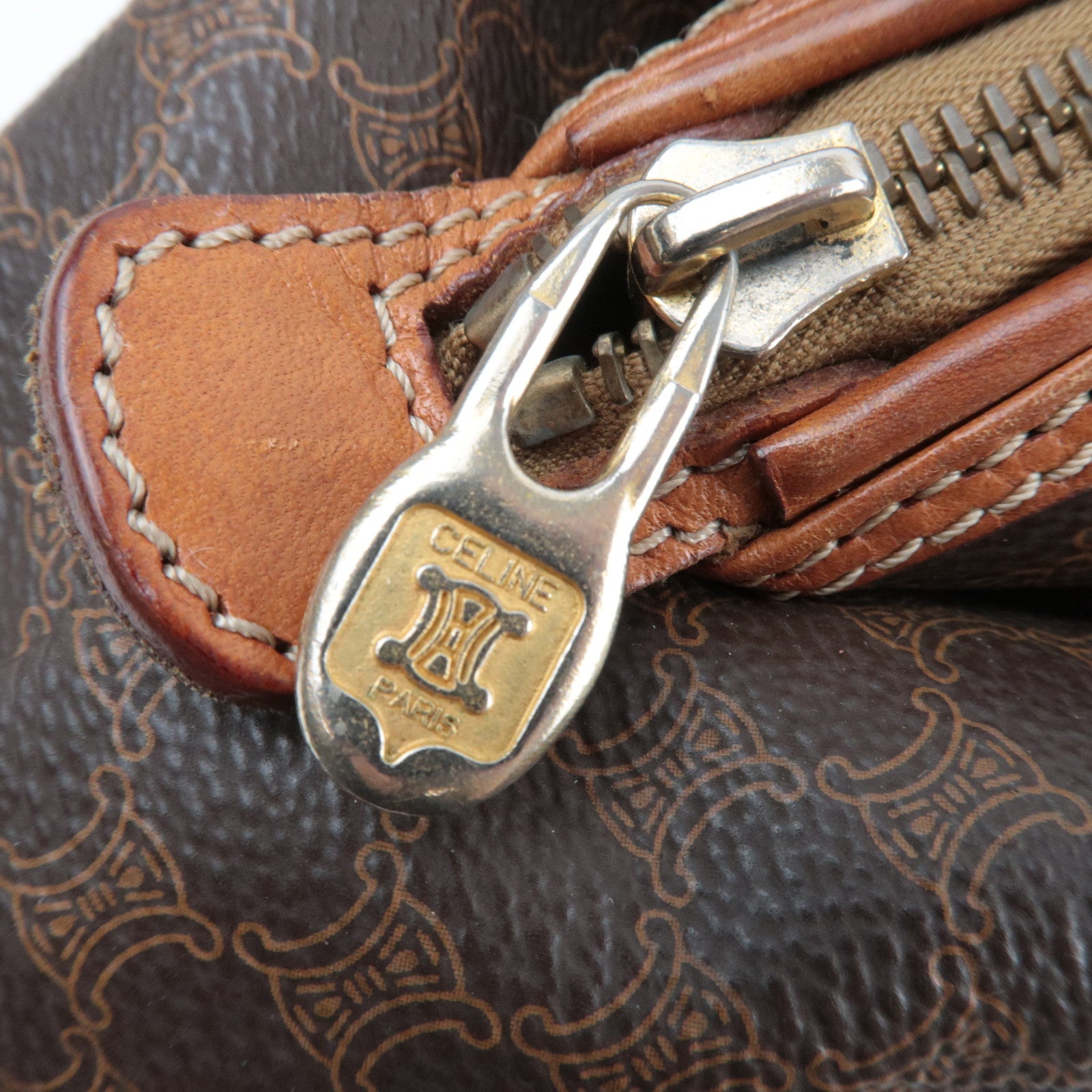 CELINE Macadam Cosmetic Pouch PVC Leather Brown