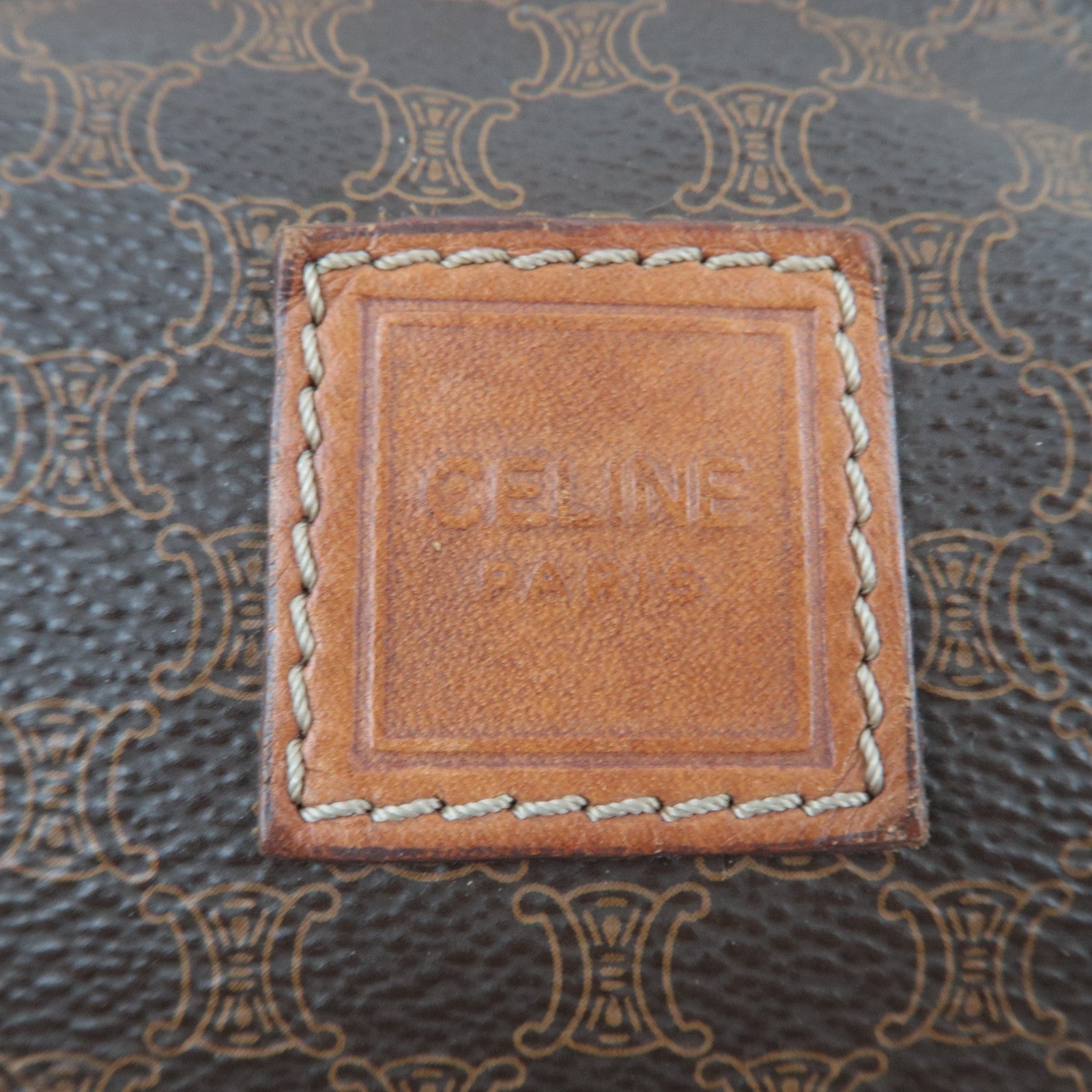 CELINE Macadam Cosmetic Pouch PVC Leather Brown