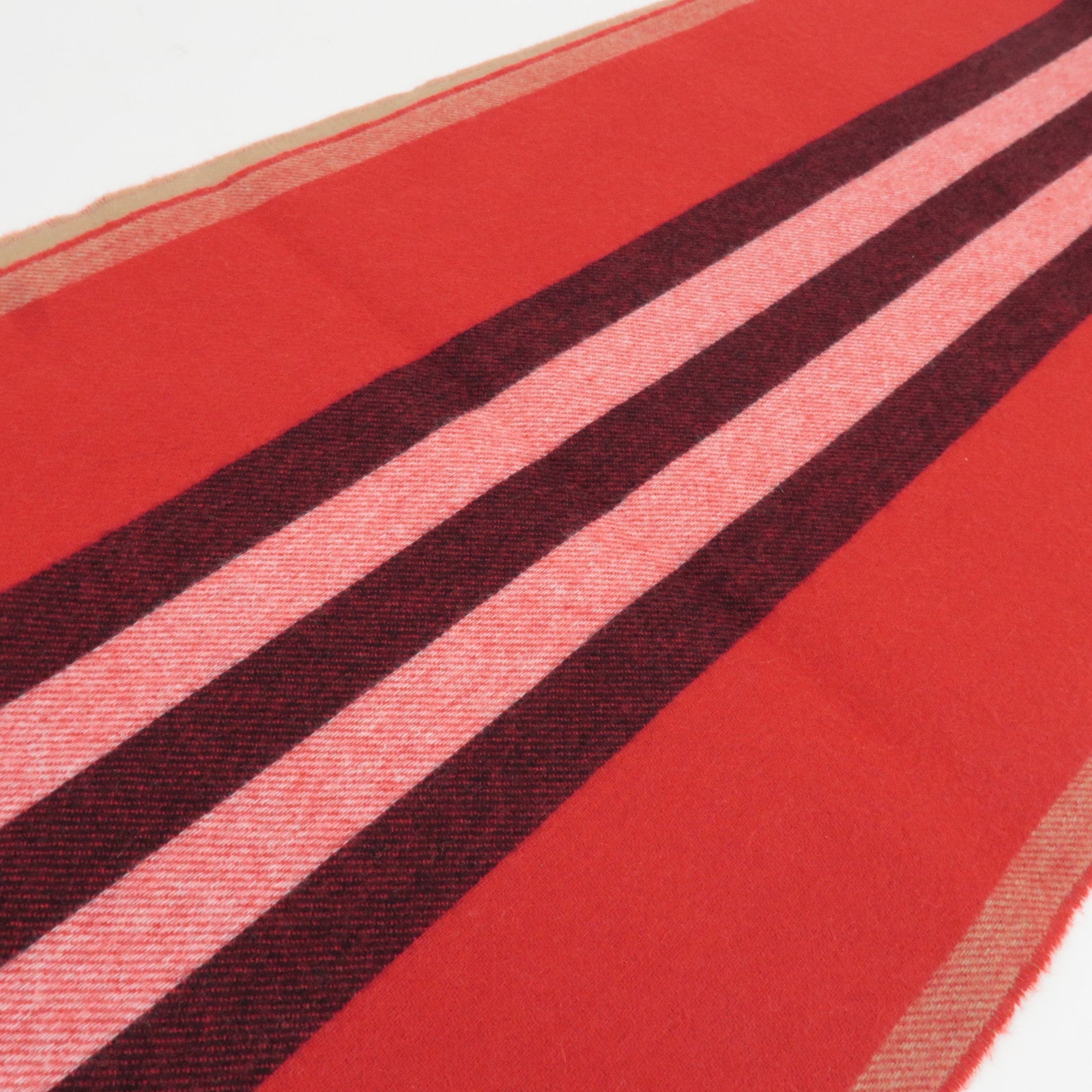 BURBERRY Stripe Reversible Scarf 100% Cashmere Red Beige