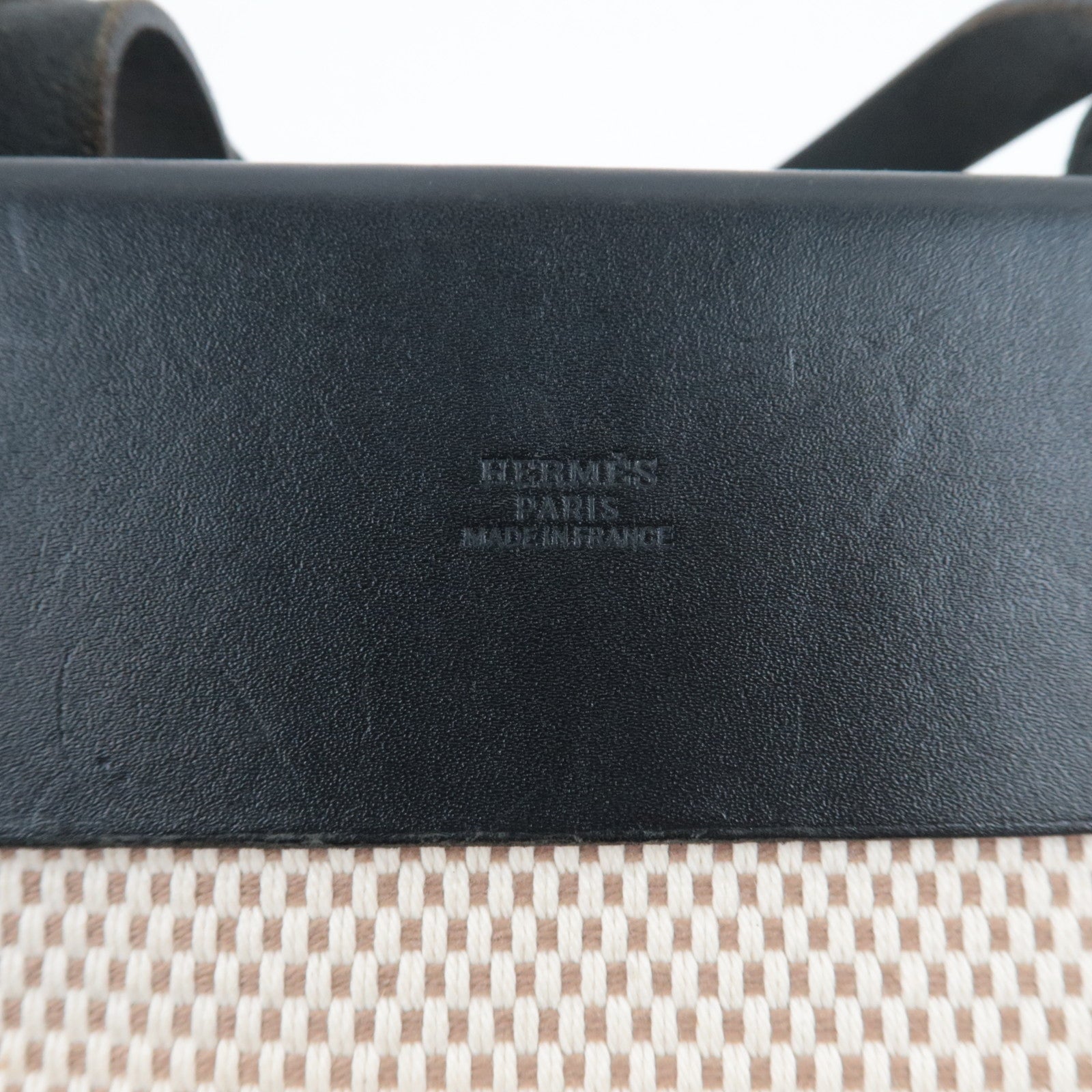 HERMES Her Bag Cabas PM □H Stamp (2004) Canvas Leather Beige Black *Spare bag