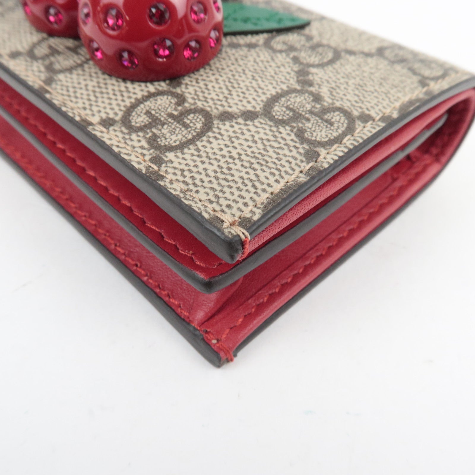GUCCI GG Supreme Cherry Bifold Wallet Beige Red 476050 *Box, Dust bag