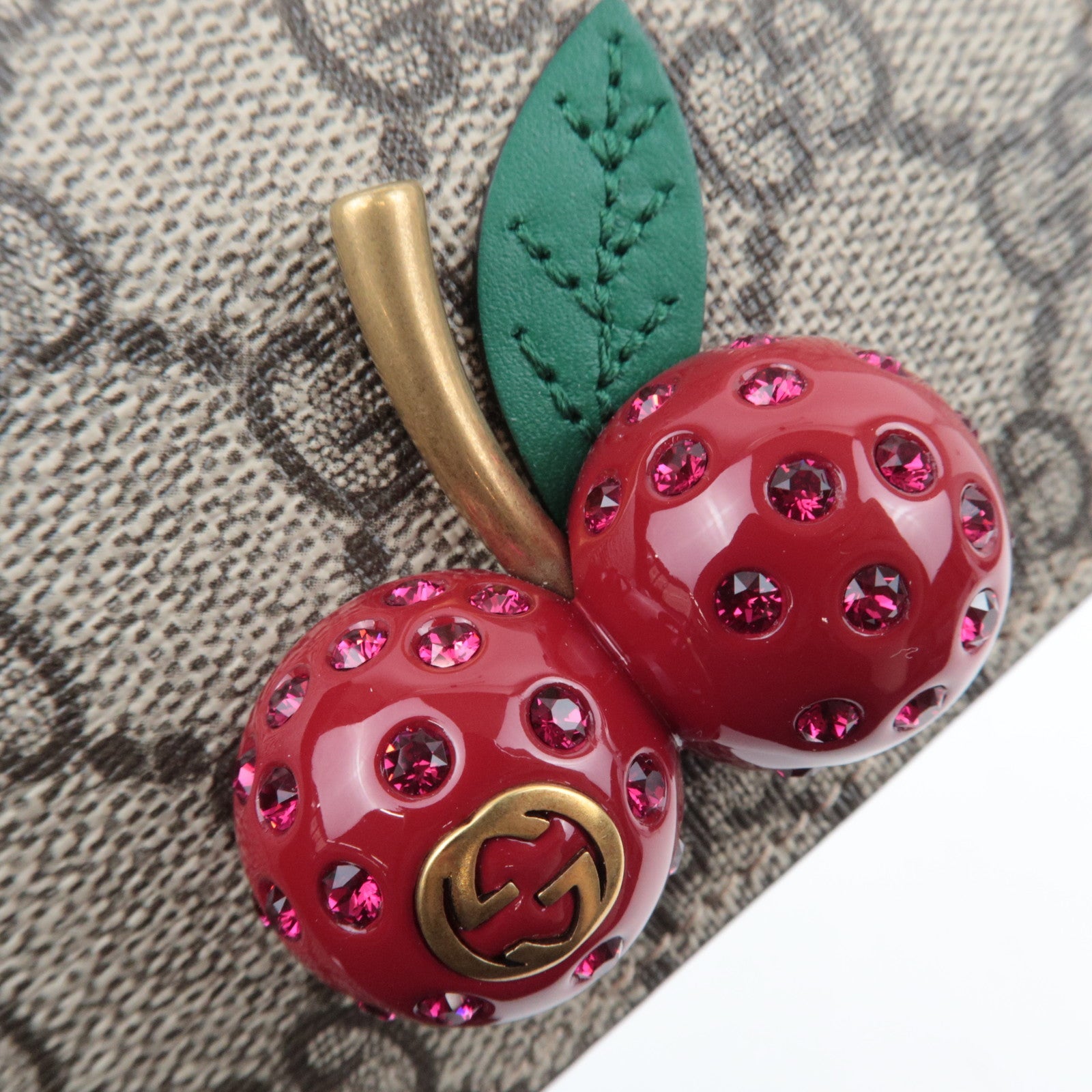 GUCCI GG Supreme Cherry Bifold Wallet Beige Red 476050 *Box, Dust bag