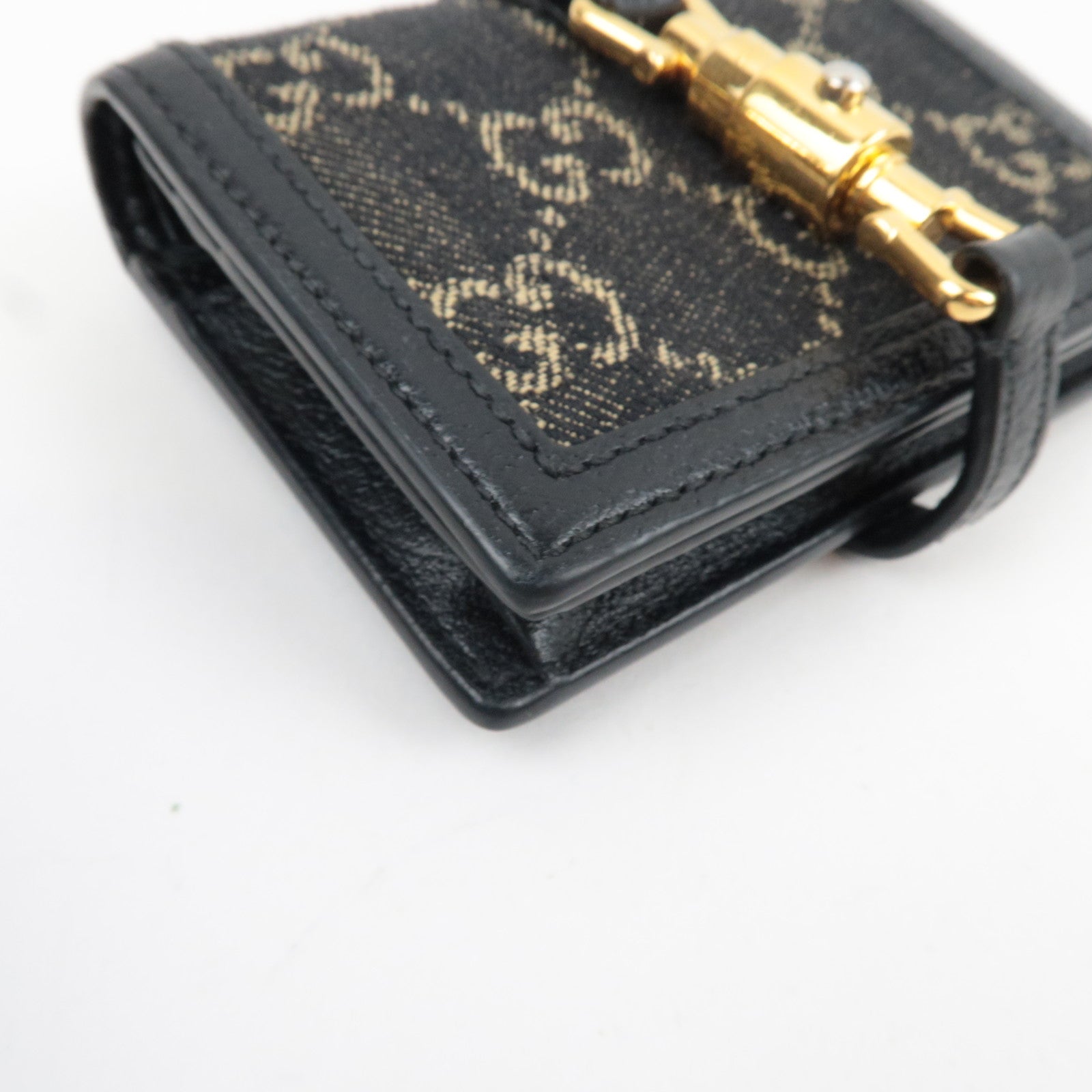 GUCCI New Jackie Bifold Wallet GG Denim Leather Black 645536