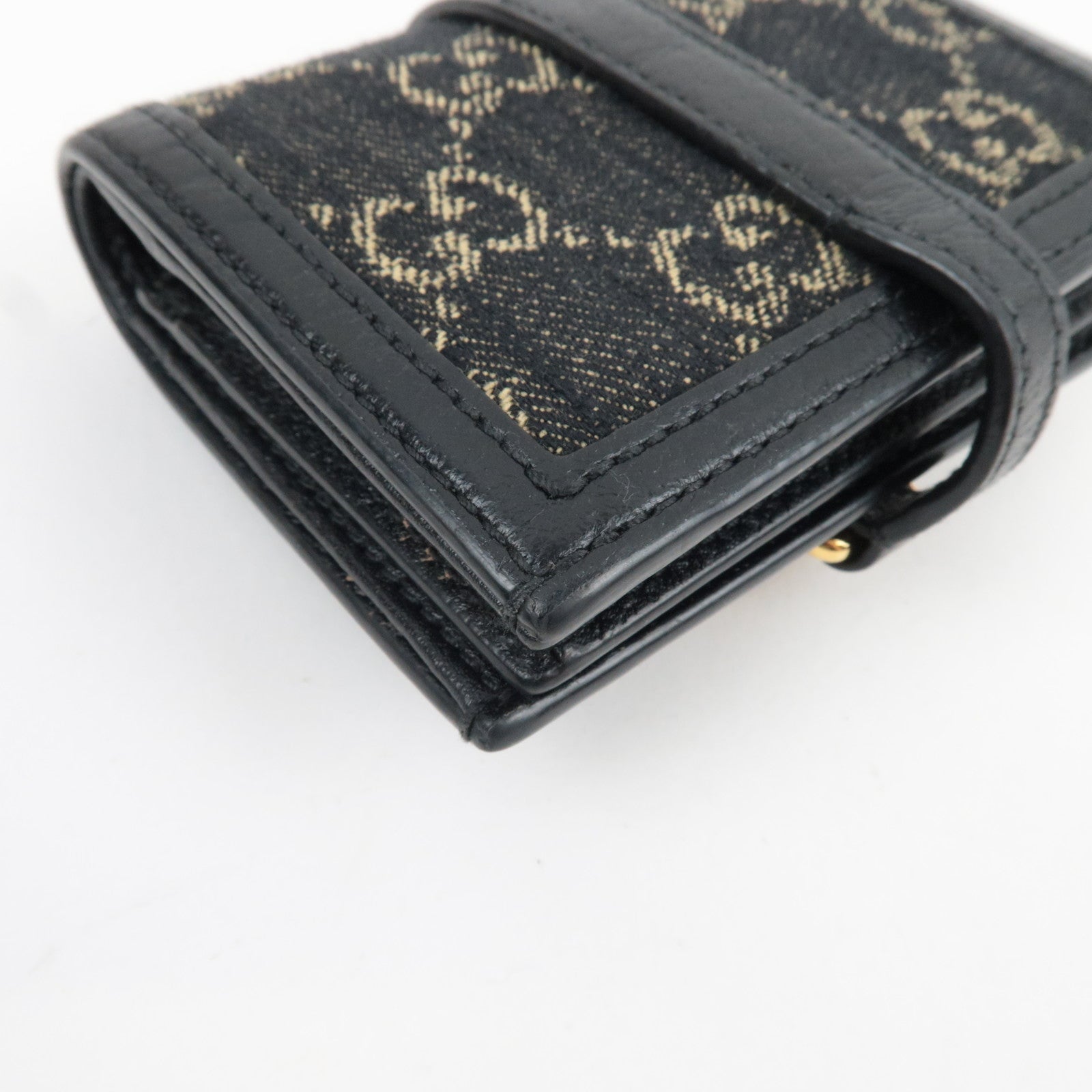 GUCCI New Jackie Bifold Wallet GG Denim Leather Black 645536