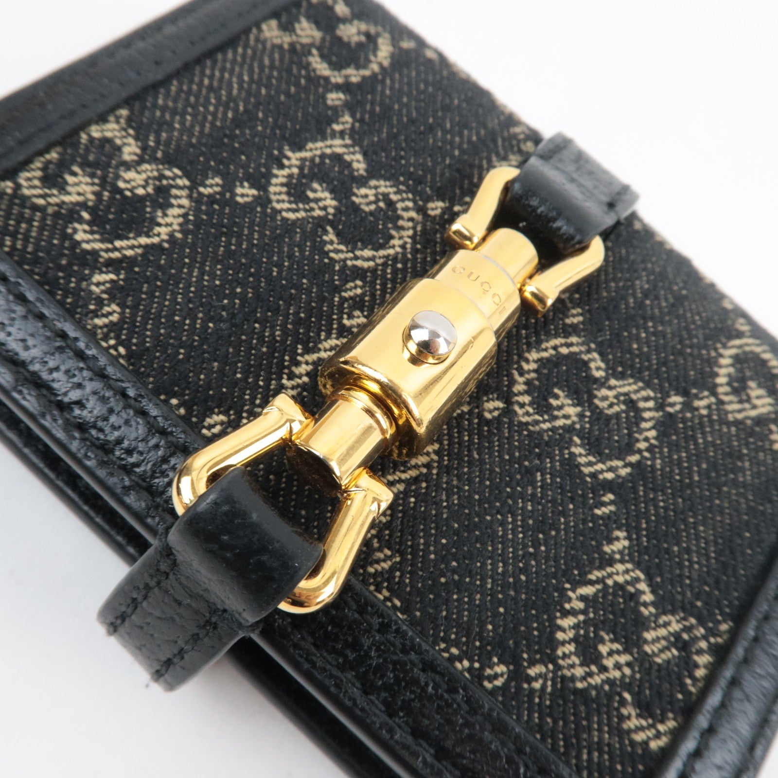 GUCCI New Jackie Bifold Wallet GG Denim Leather Black 645536