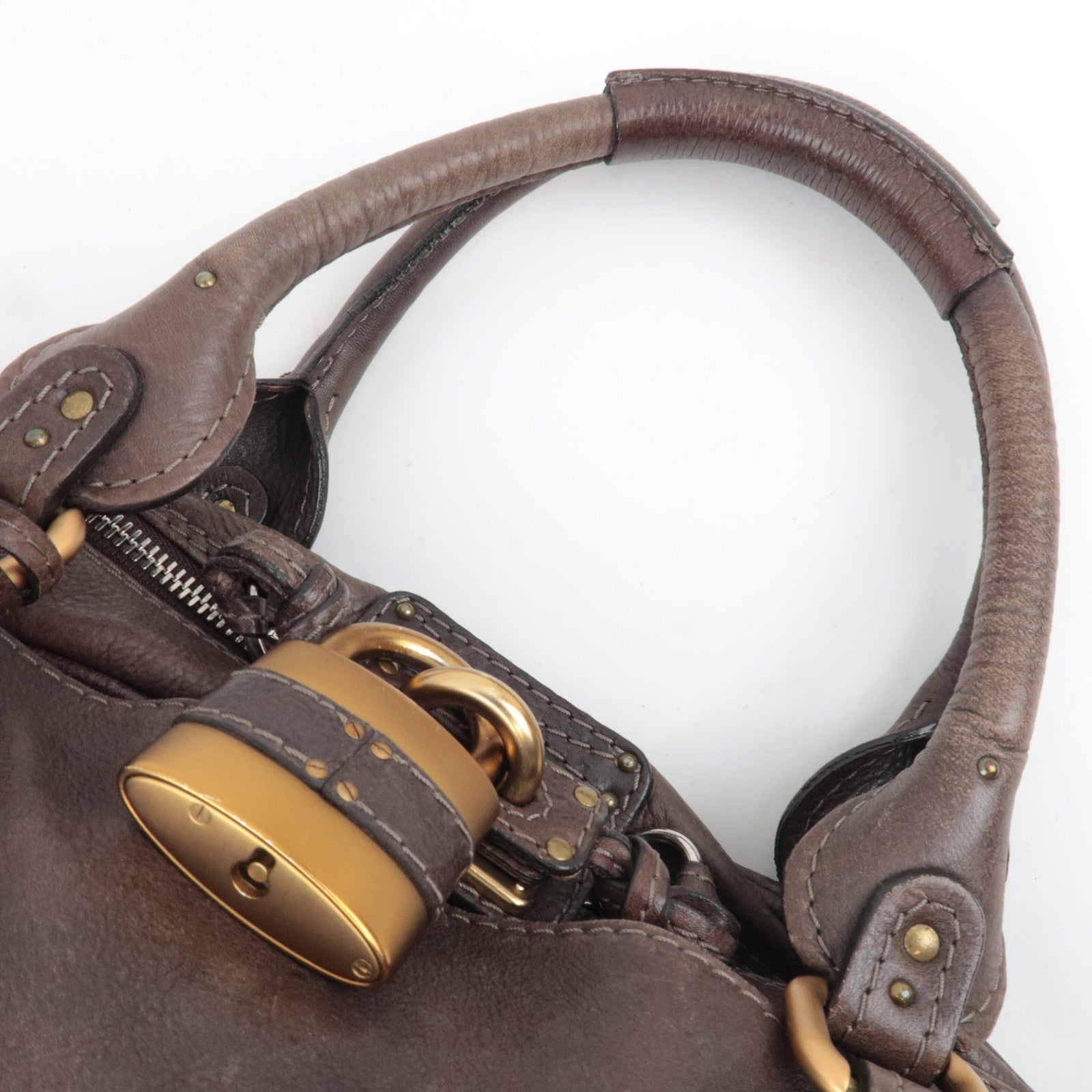 Chloe Paddington Large Double Zipper Bowling Handbag Leather Brown *Key Lock