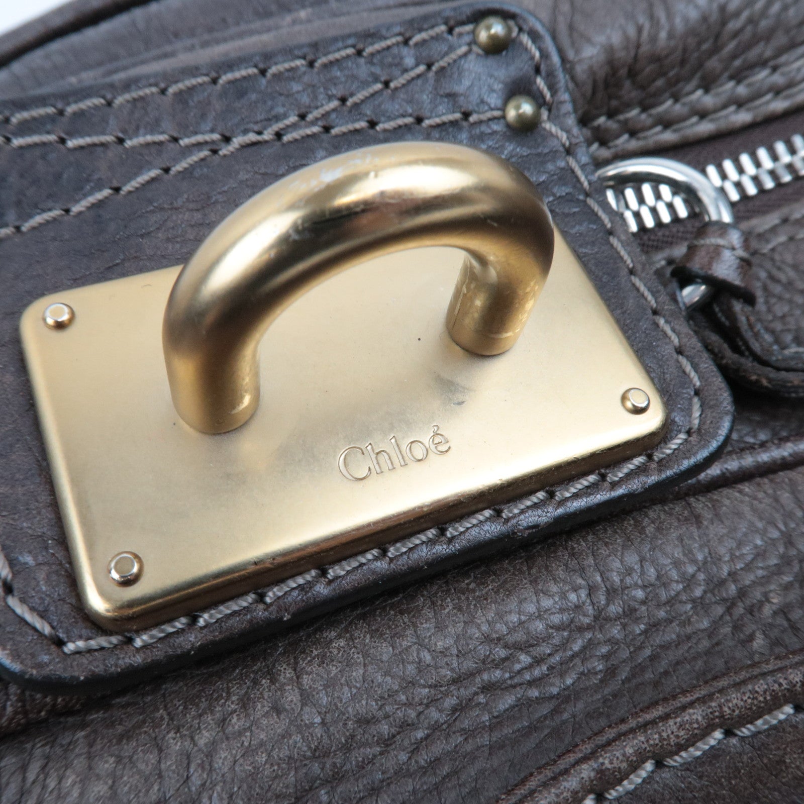 Chloe Paddington Large Double Zipper Bowling Handbag Leather Brown *Key Lock