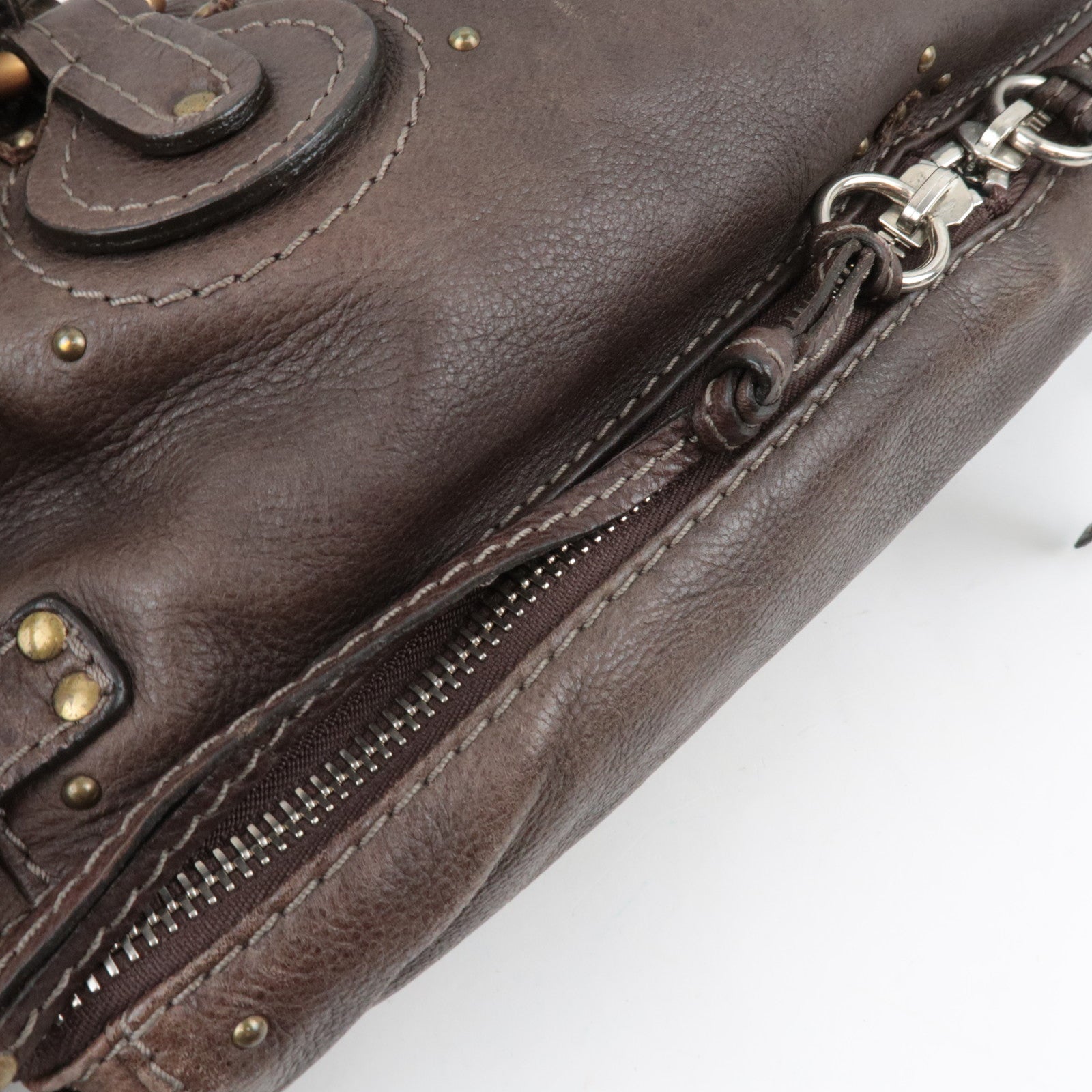 Chloe Paddington Large Double Zipper Bowling Handbag Leather Brown *Key Lock