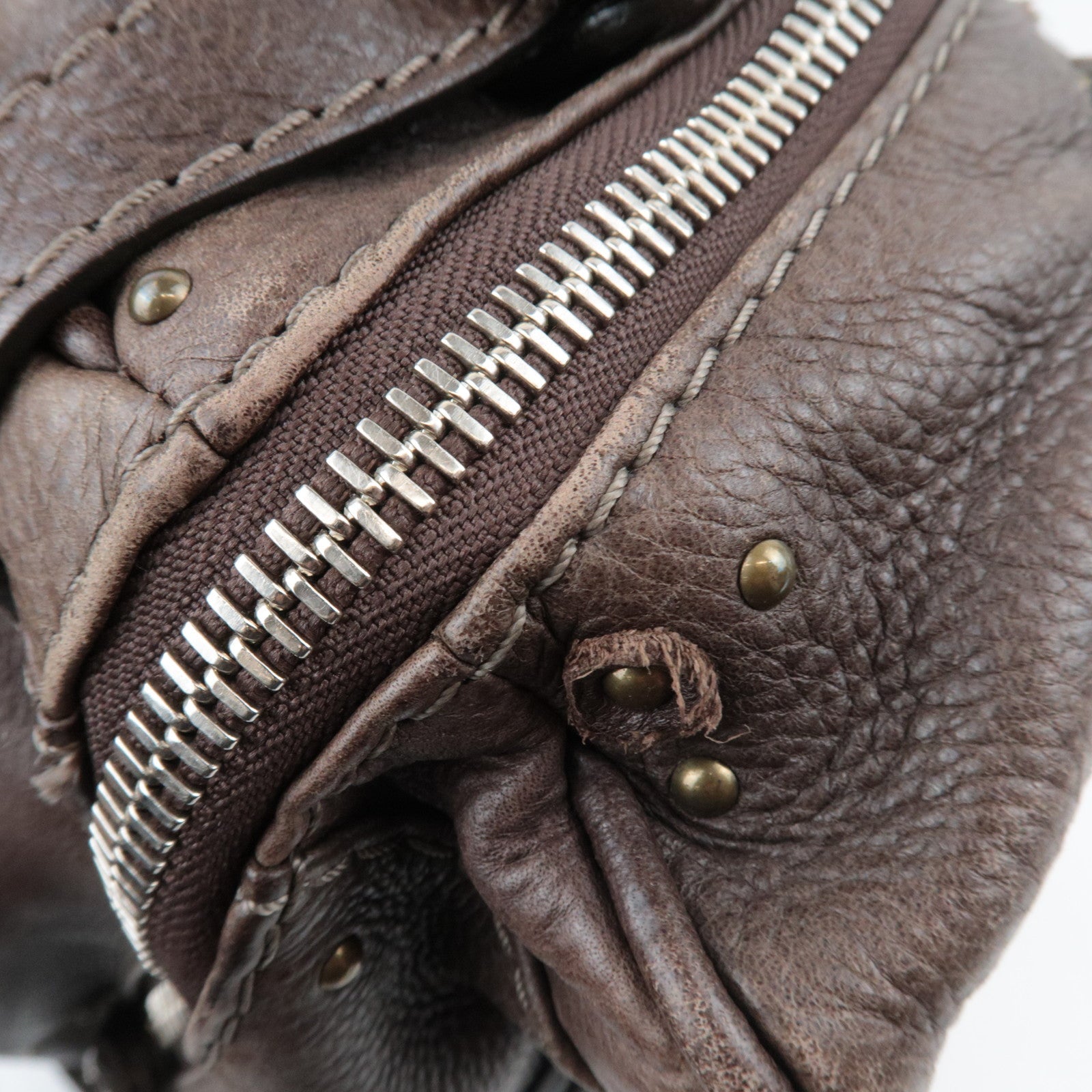 Chloe Paddington Large Double Zipper Bowling Handbag Leather Brown *Key Lock