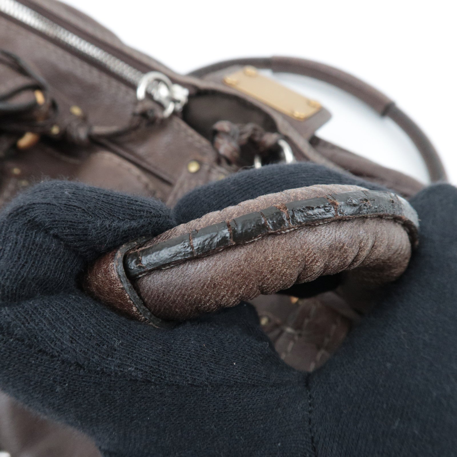 Chloe Paddington Large Double Zipper Bowling Handbag Leather Brown *Key Lock