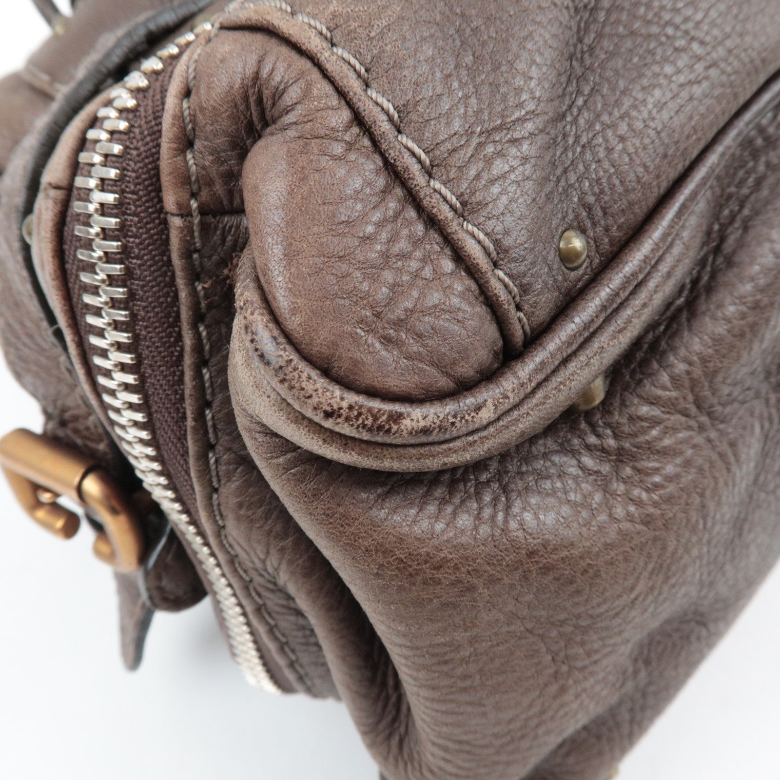 Chloe Paddington Large Double Zipper Bowling Handbag Leather Brown *Key Lock