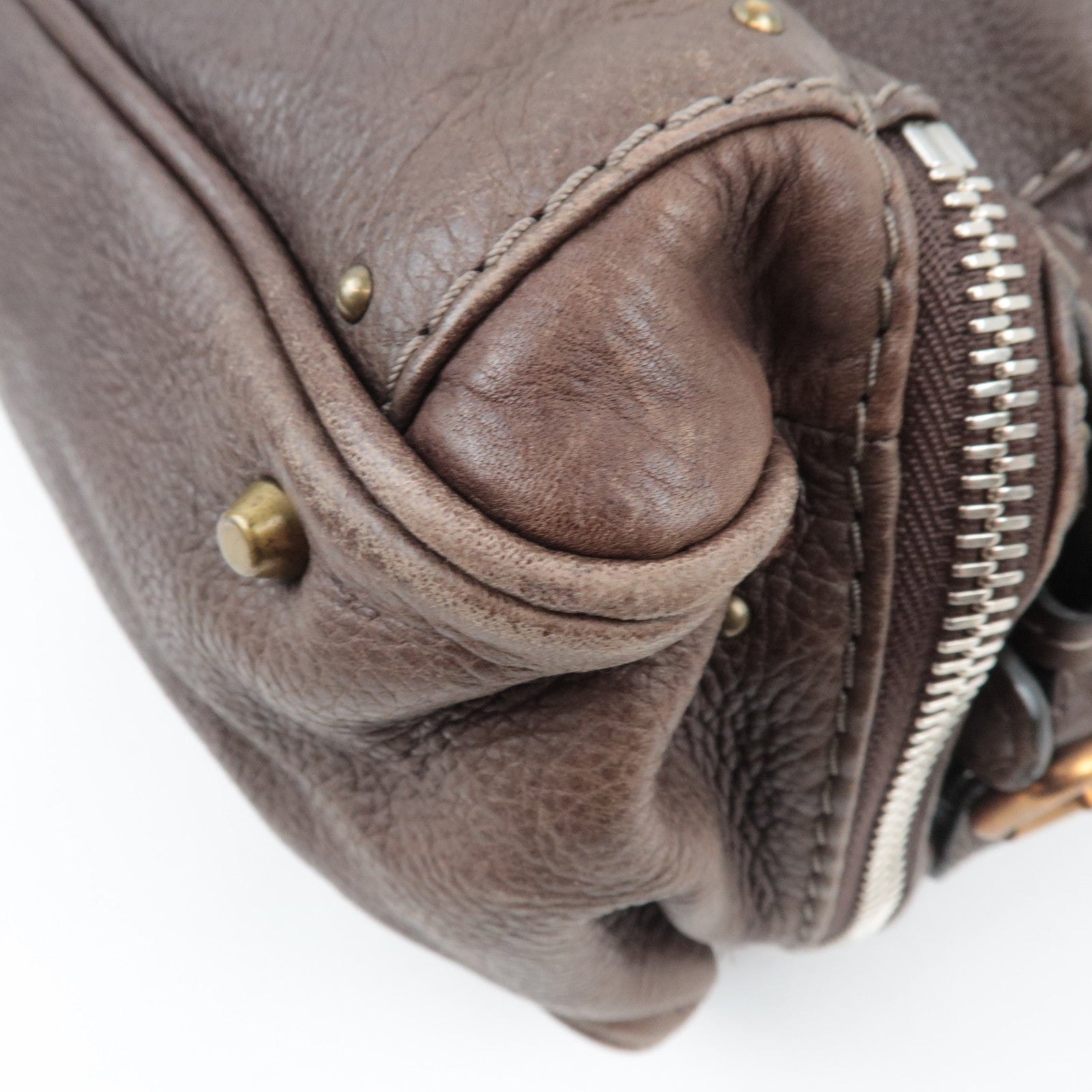 Chloe Paddington Large Double Zipper Bowling Handbag Leather Brown *Key Lock