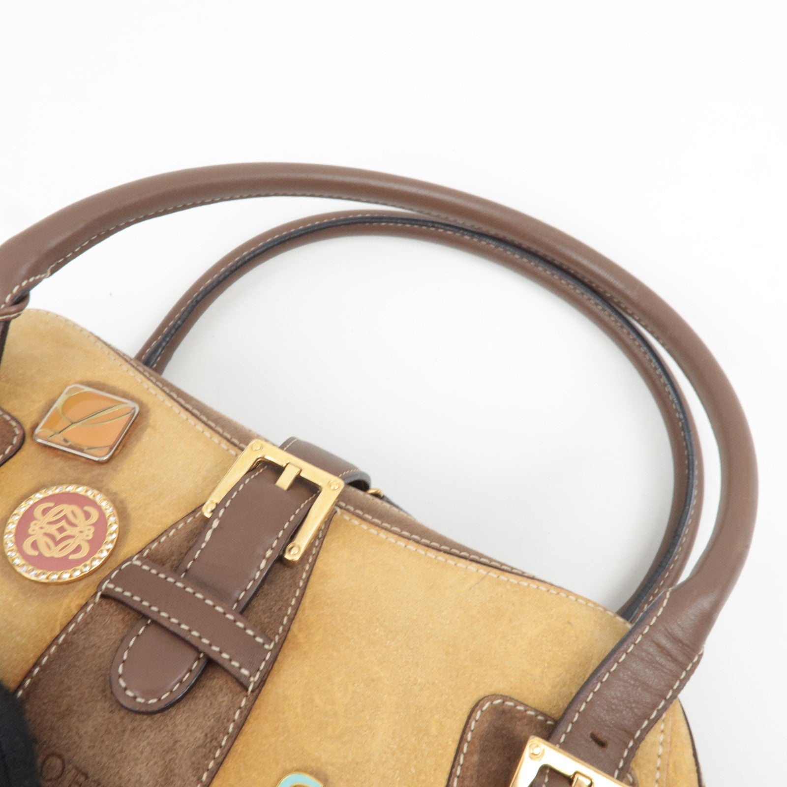 LOEWE 160th Anniversary Pins Bag Suede Leather Brown Beige