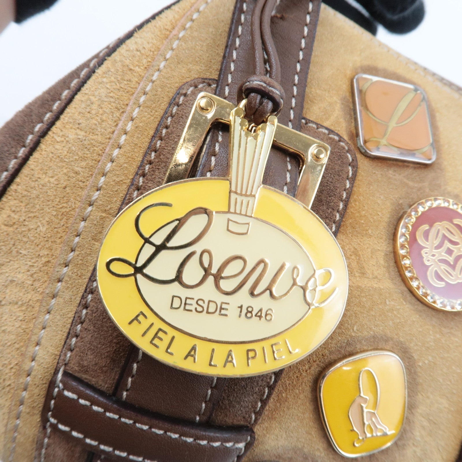 LOEWE 160th Anniversary Pins Bag Suede Leather Brown Beige