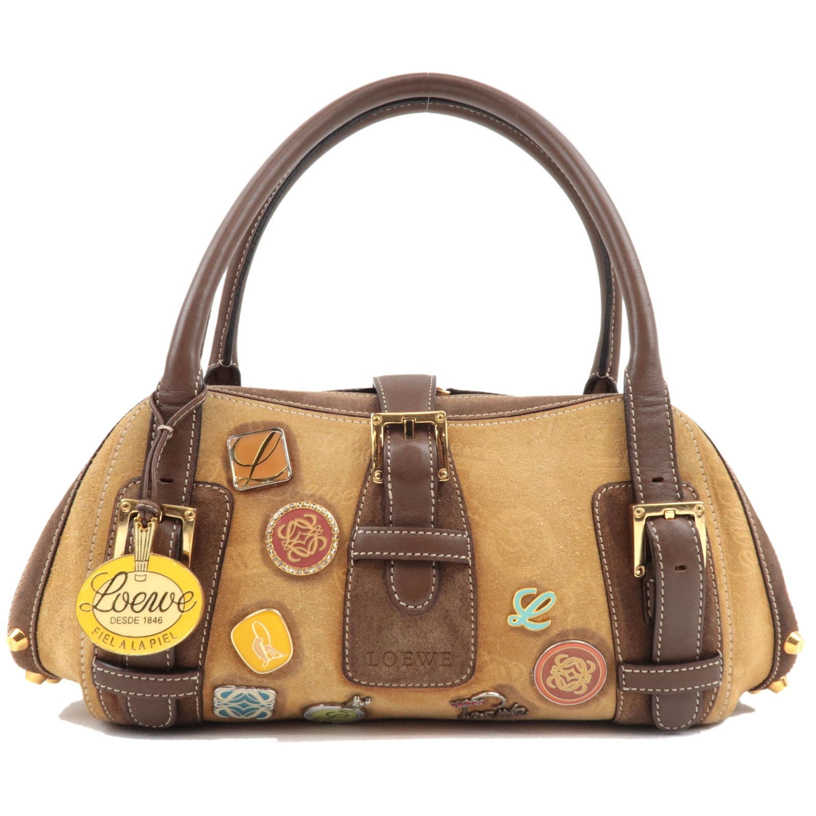 LOEWE 160th Anniversary Pins Bag Suede Leather Brown Beige81366