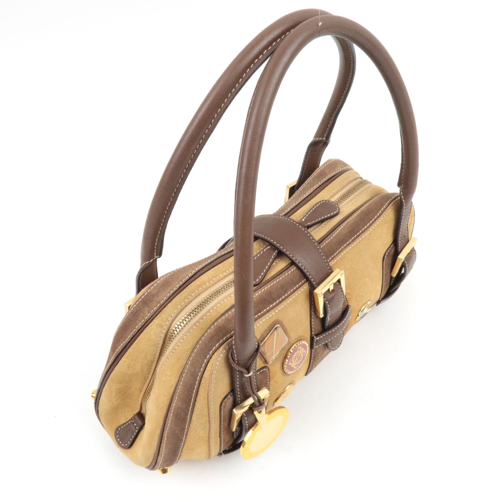 LOEWE 160th Anniversary Pins Bag Suede Leather Brown Beige