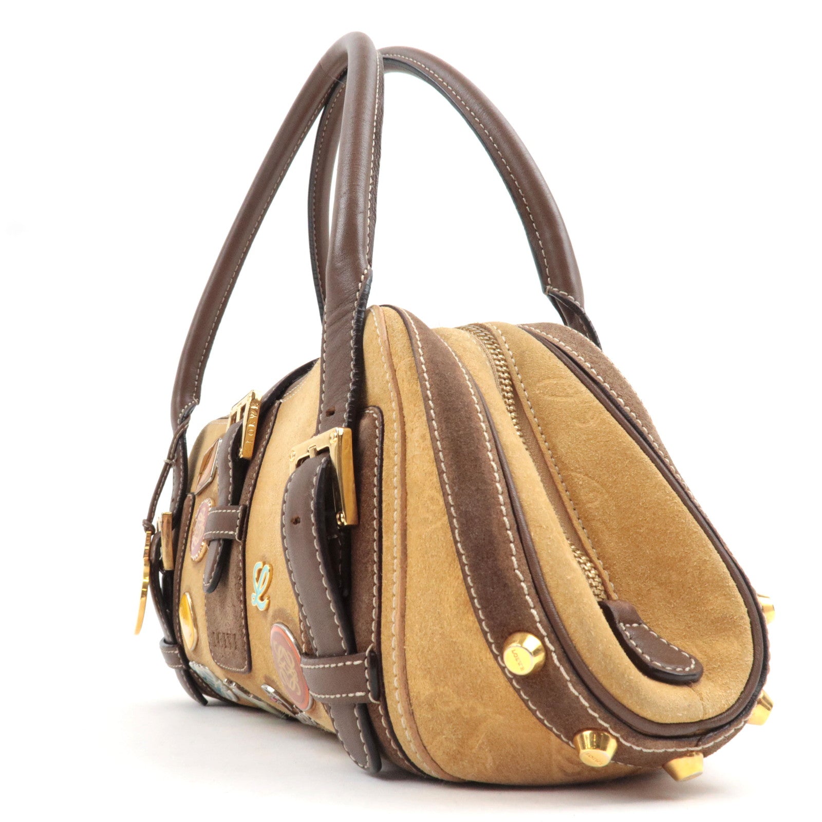 LOEWE 160th Anniversary Pins Bag Suede Leather Brown Beige