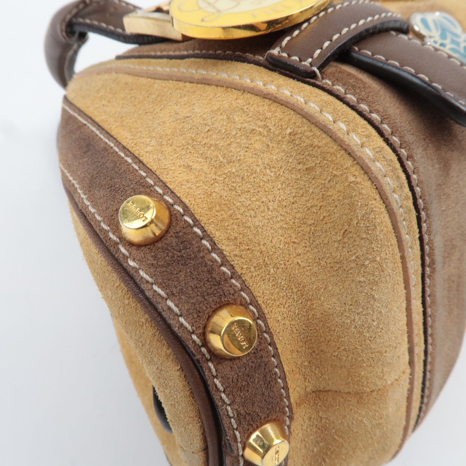 LOEWE 160th Anniversary Pins Bag Suede Leather Brown Beige