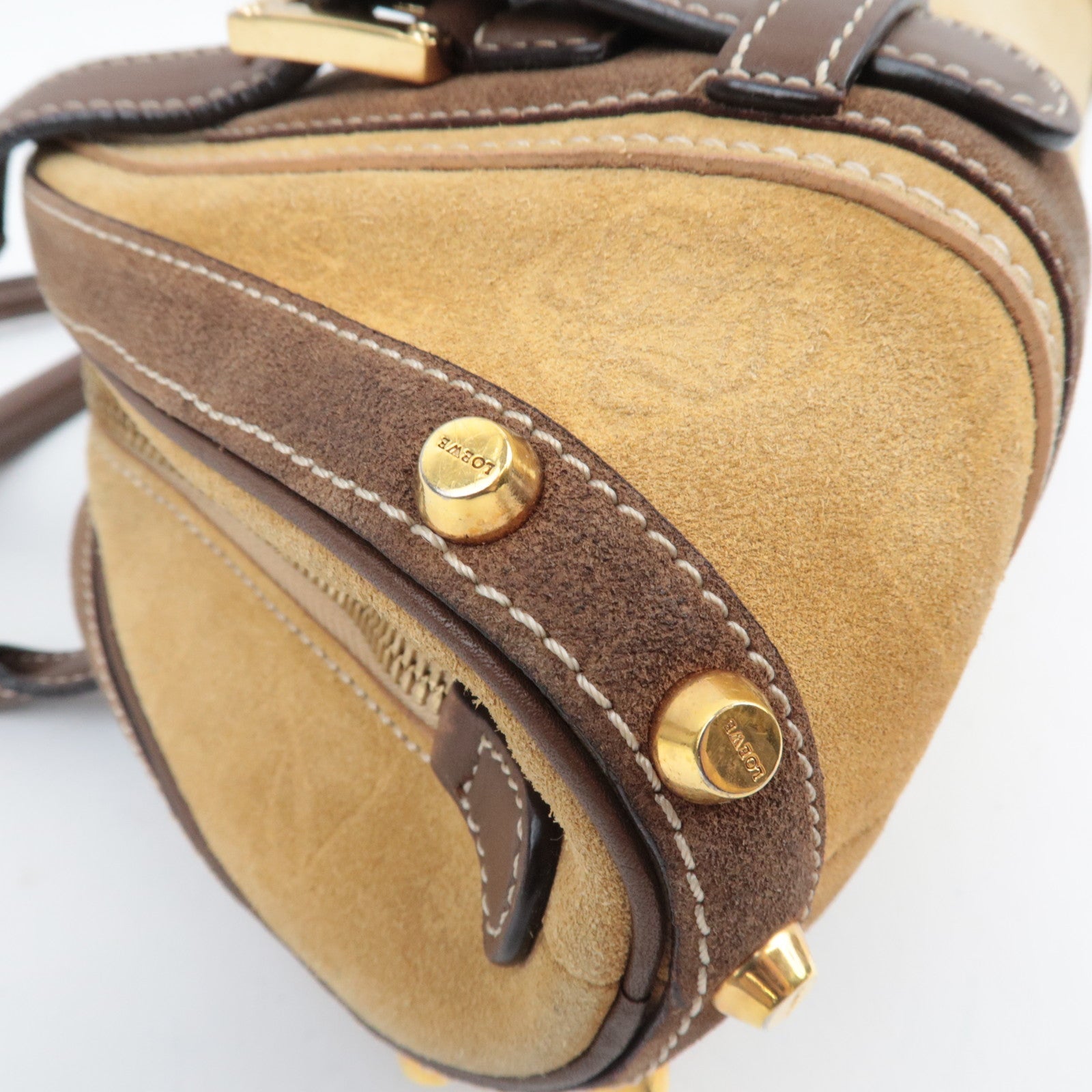 LOEWE 160th Anniversary Pins Bag Suede Leather Brown Beige