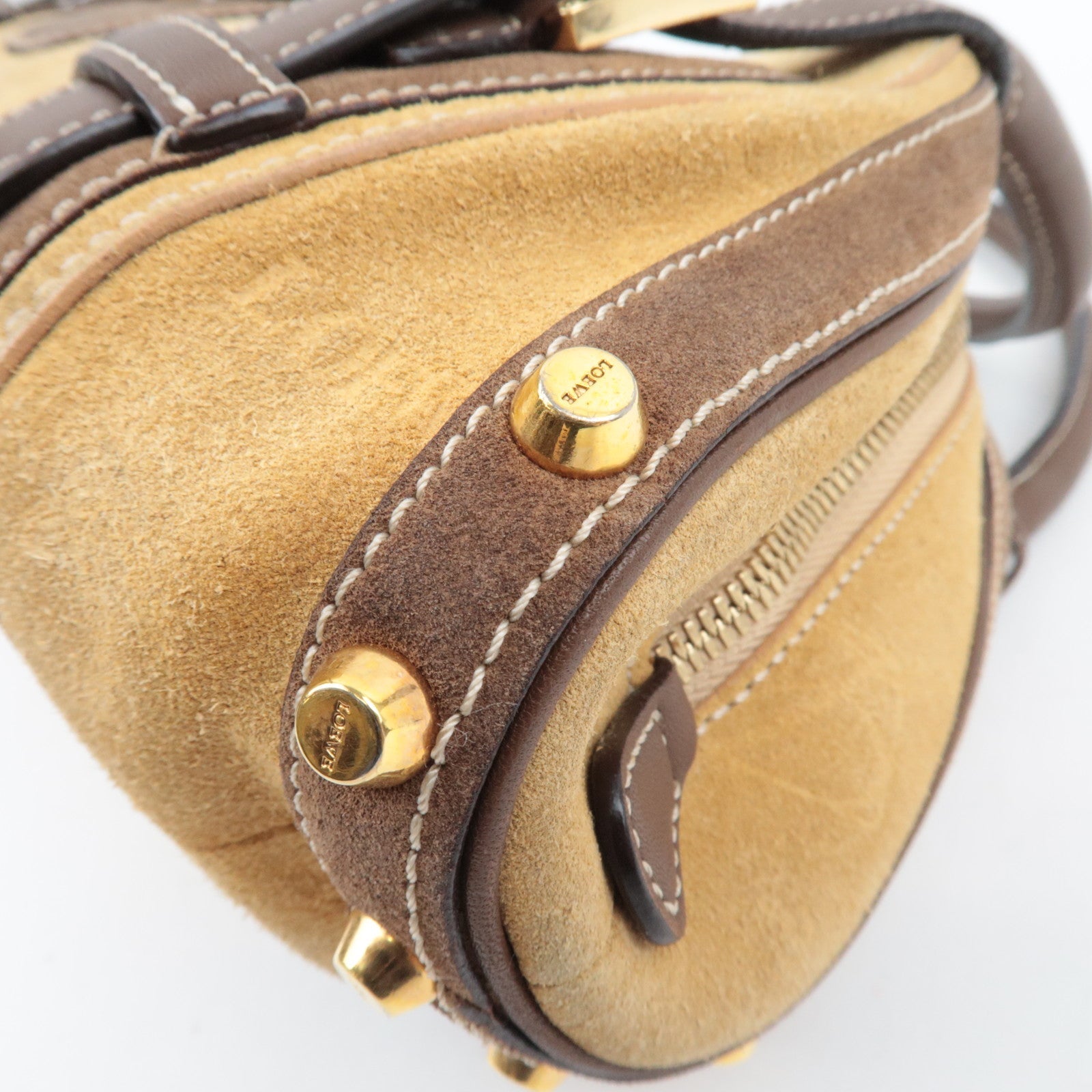 LOEWE 160th Anniversary Pins Bag Suede Leather Brown Beige