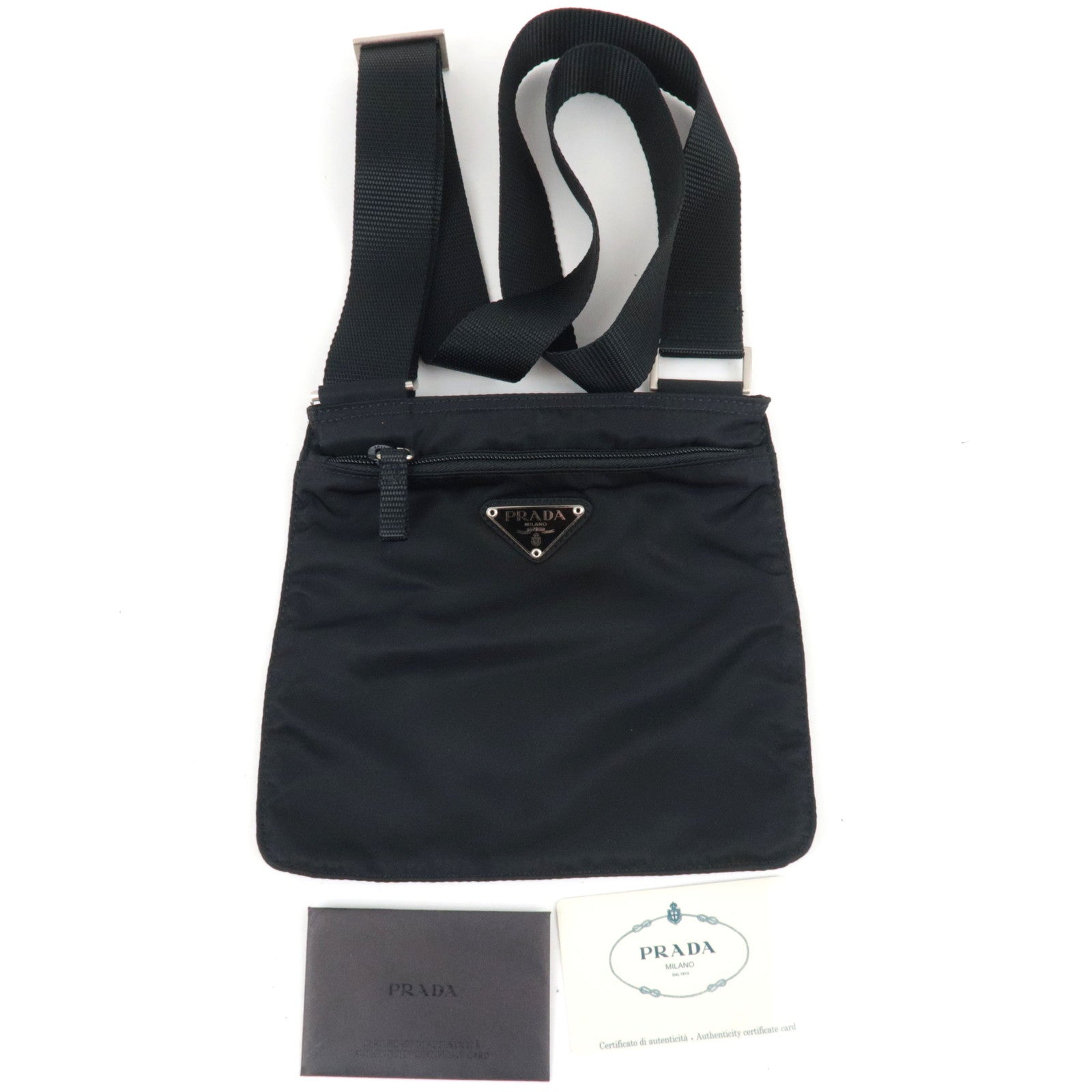 PRADA Logo Shoulder Bag Nylon Black B7372 *G card